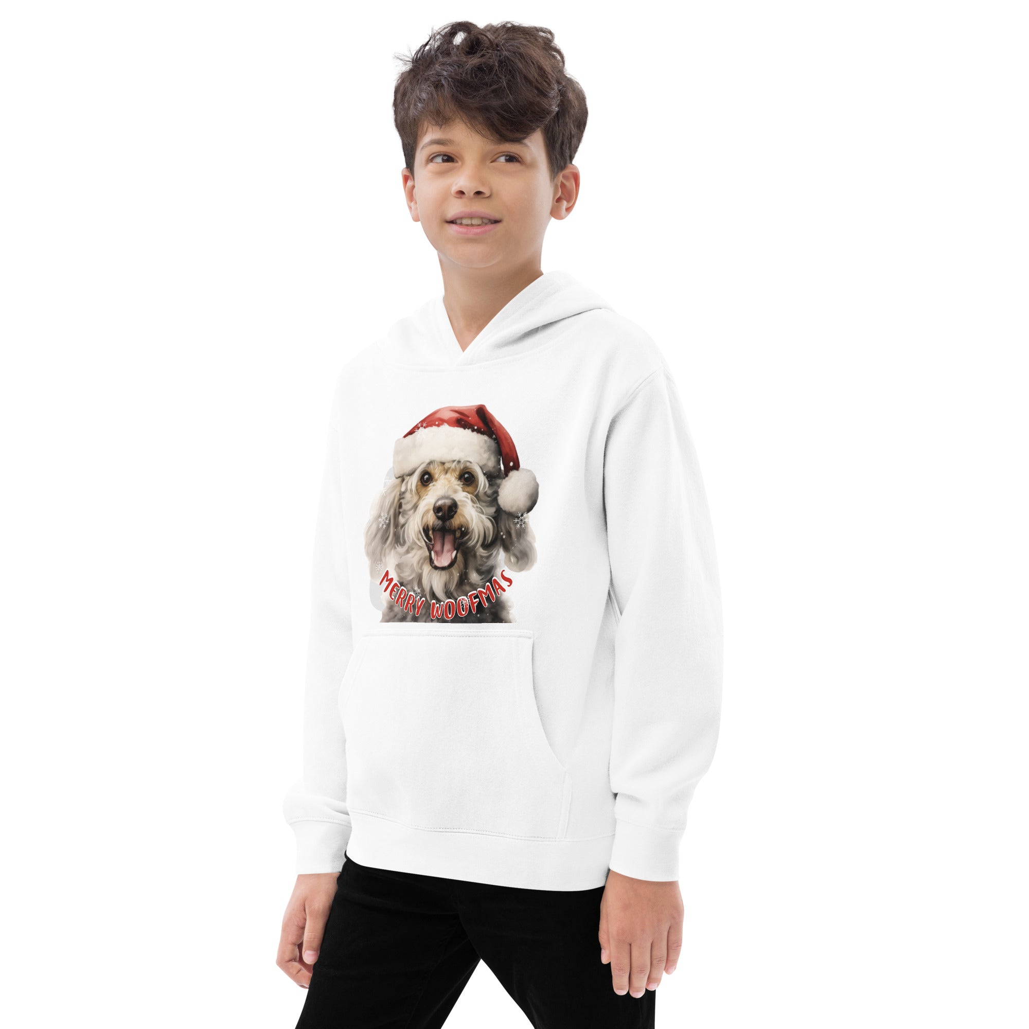 Kids fleece hoodie Poodle - Merry Woofmas