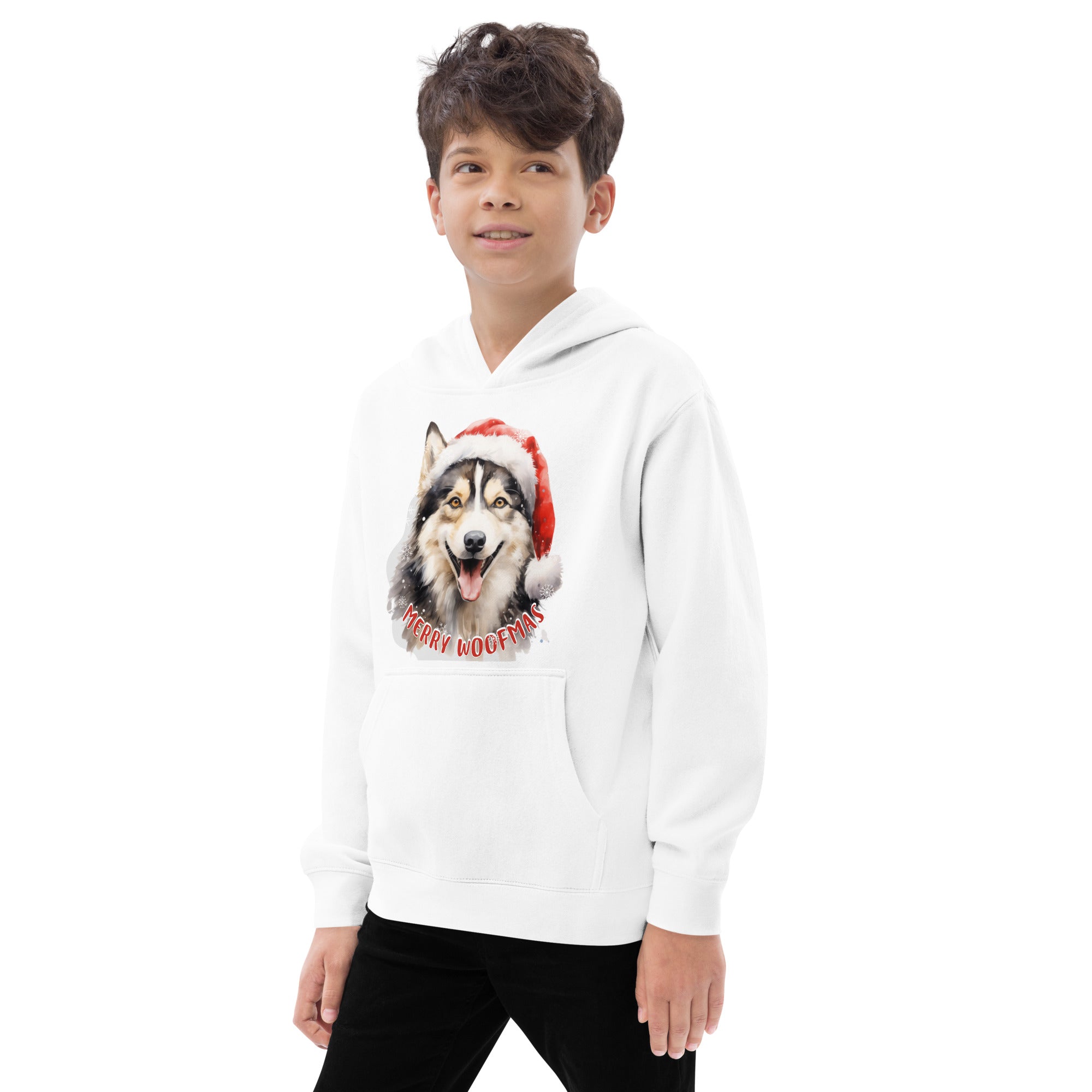 Kids fleece hoodie Husky - Merry Woofmas