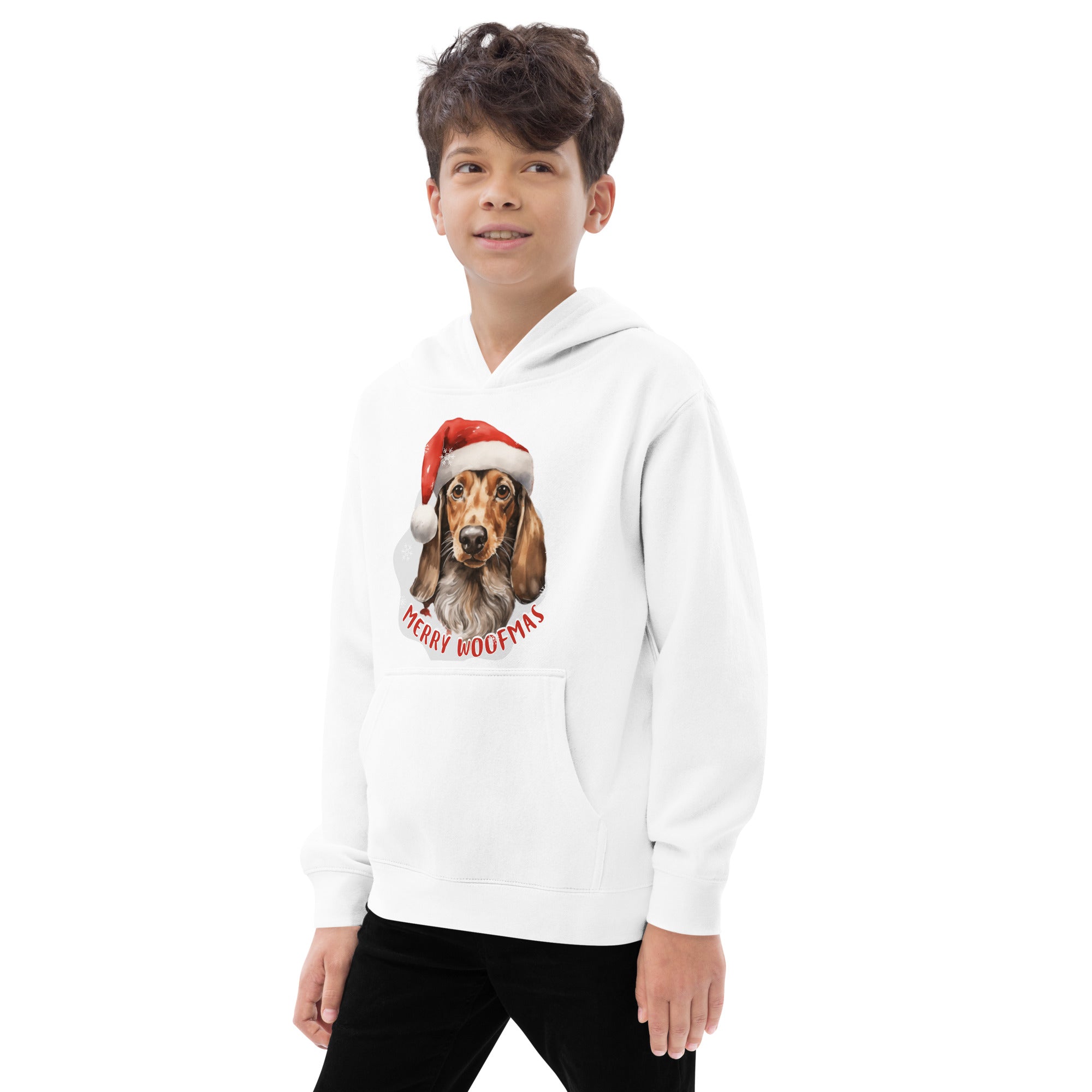 Kids fleece hoodie Dachshund - Merry Woofmas