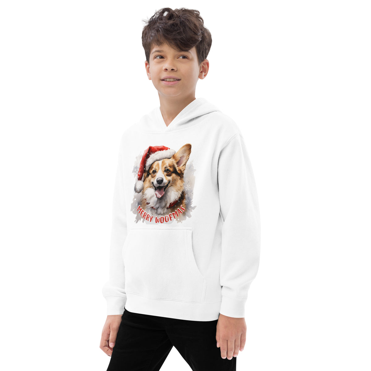 Kids fleece hoodie Pembroke Welsh Corgi - Merry Woofmas