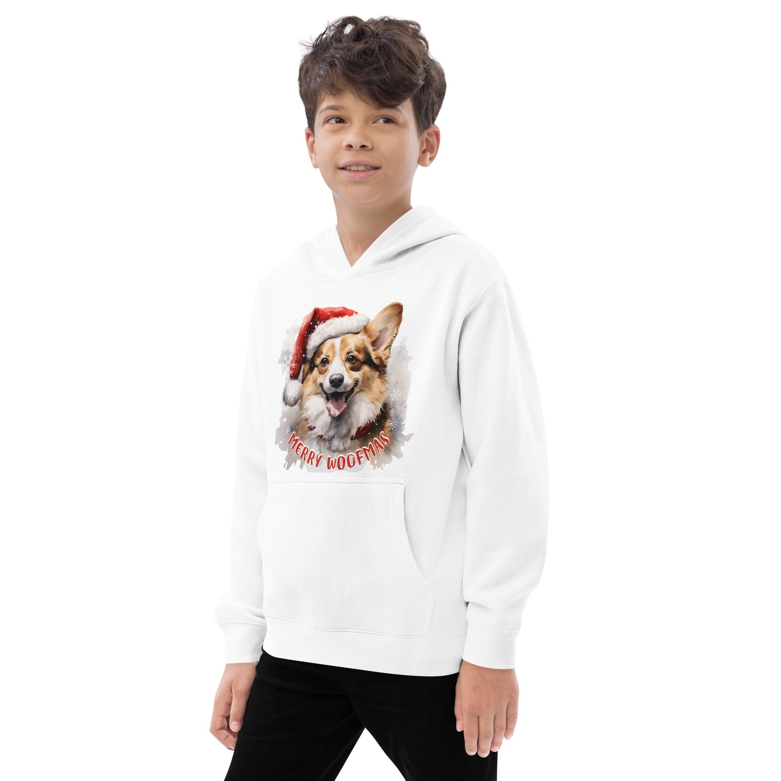 Kids fleece hoodie Pembroke Welsh Corgi - Merry Woofmas