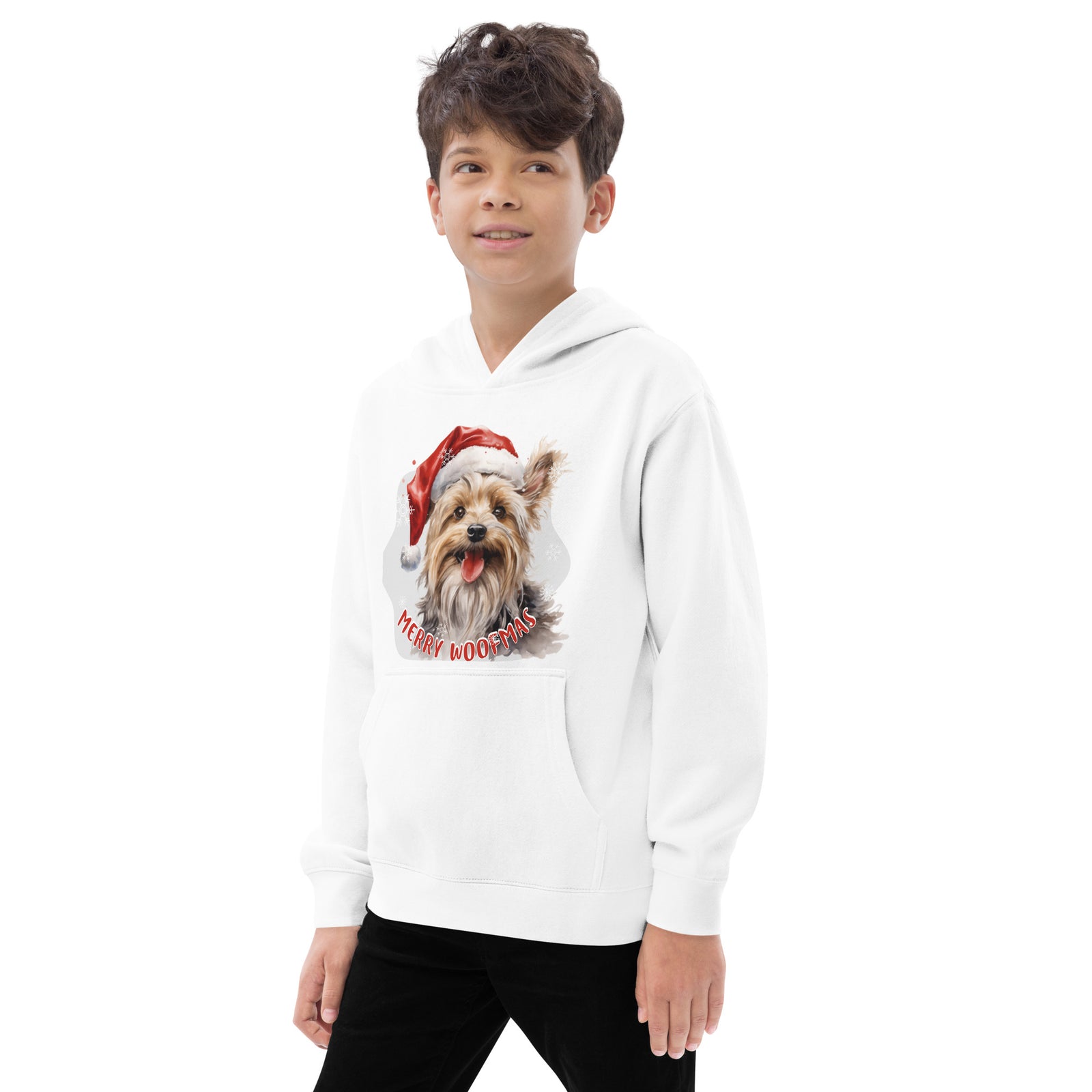 Kids fleece hoodie Yorkshire Terrier - Merry Woofmas