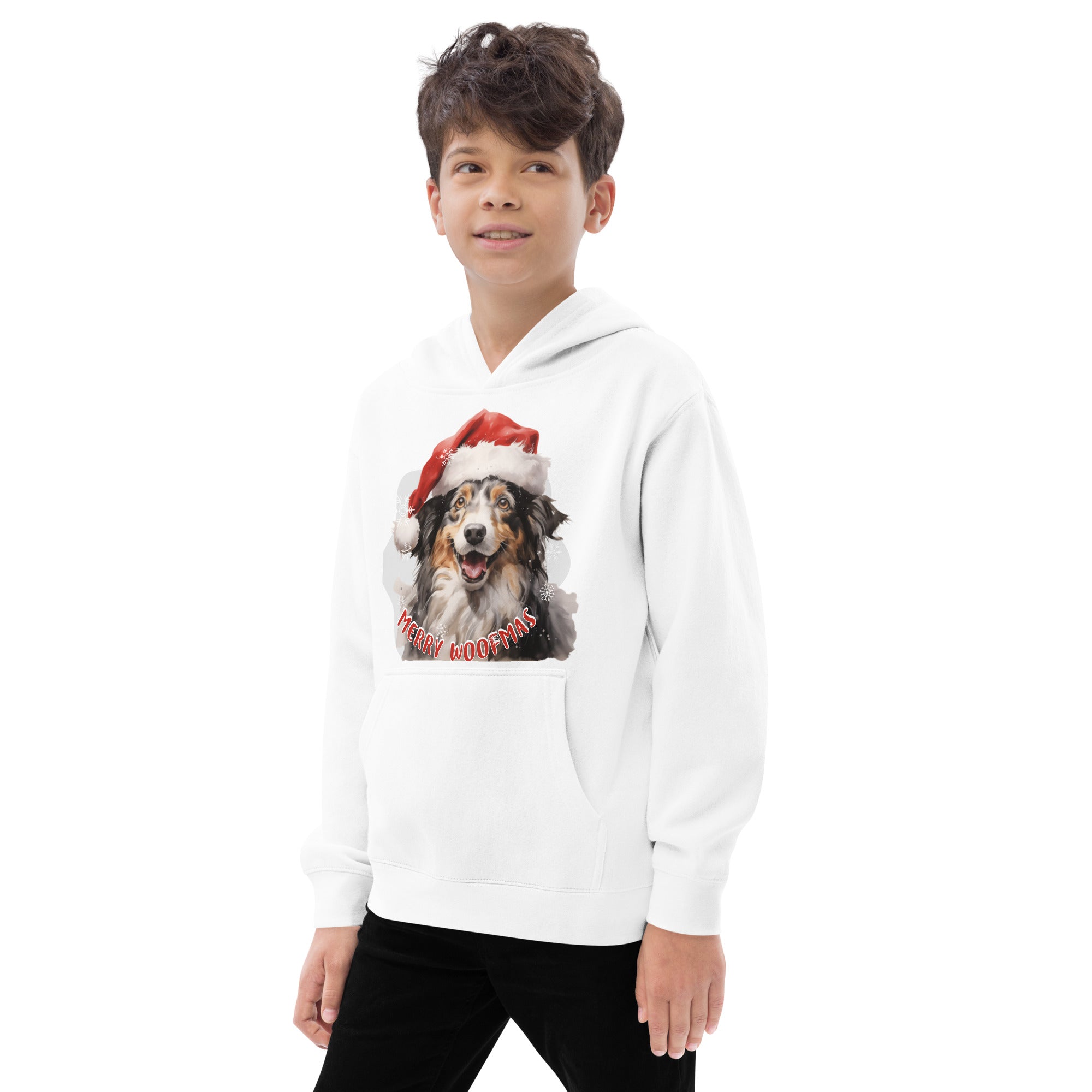 Kids fleece hoodie Border Collie - Merry Woofmas