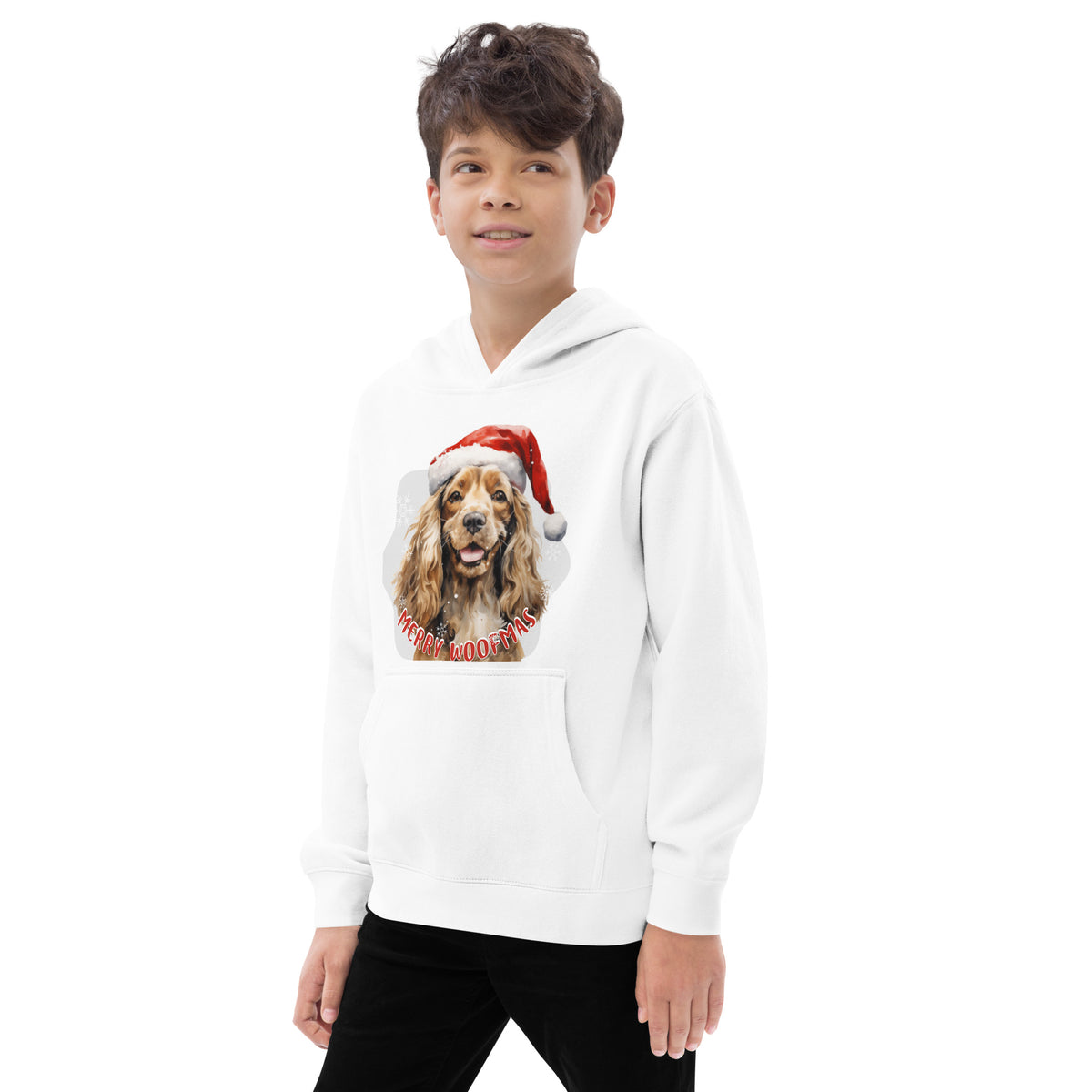 Kids fleece hoodie Cocker Spaniel - Merry Woofmas