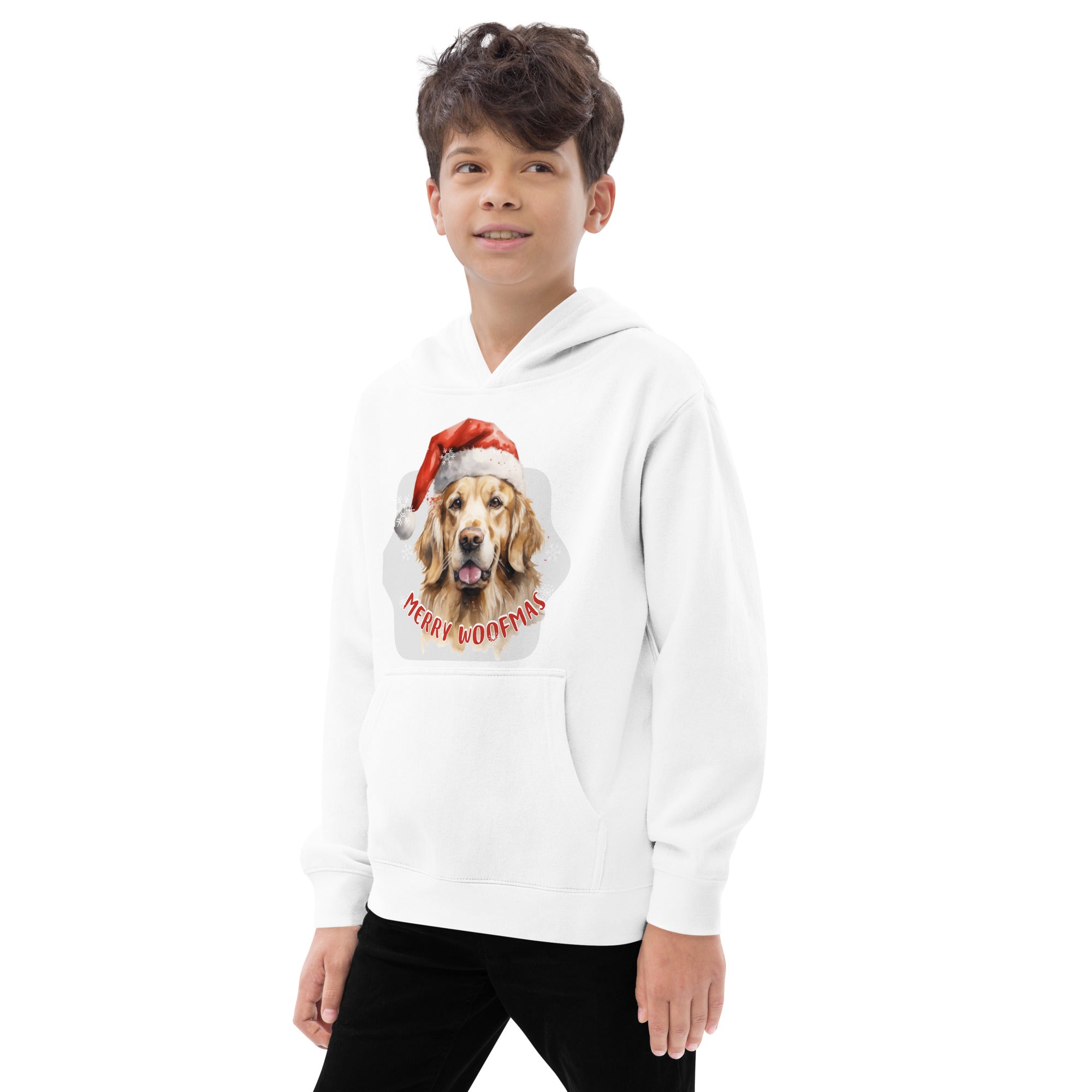 Kids fleece hoodie Golden Retriever - Merry Woofmas