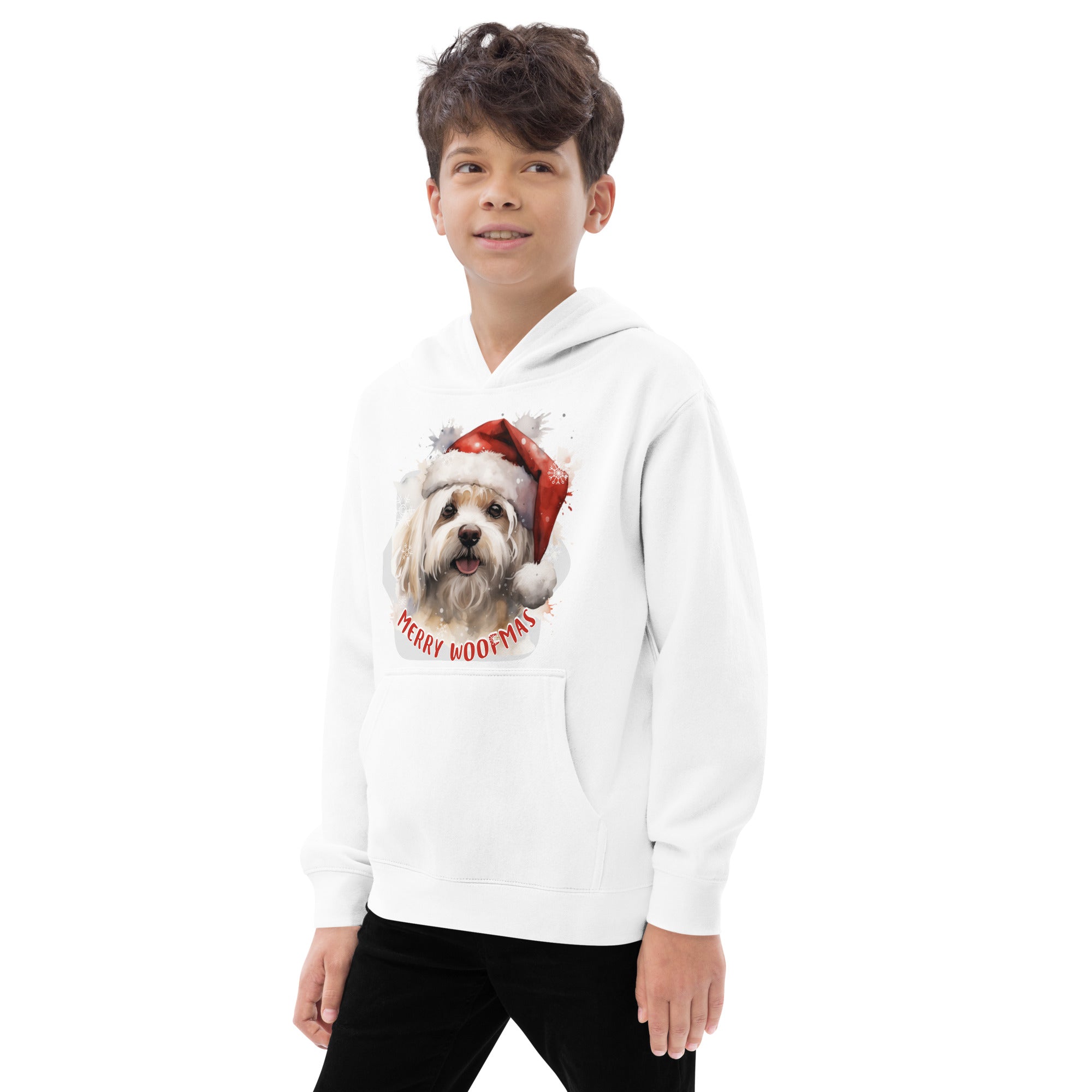 Kids fleece hoodie Maltese - Merry Woofmas