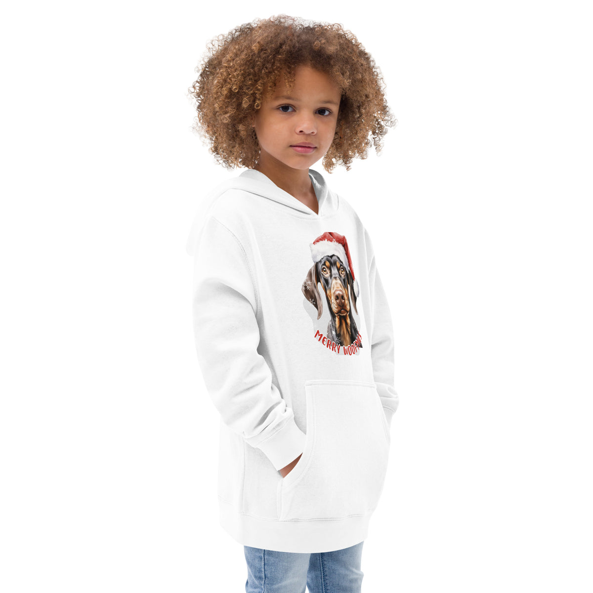 Kids fleece hoodie Doberman - Merry Woofmas