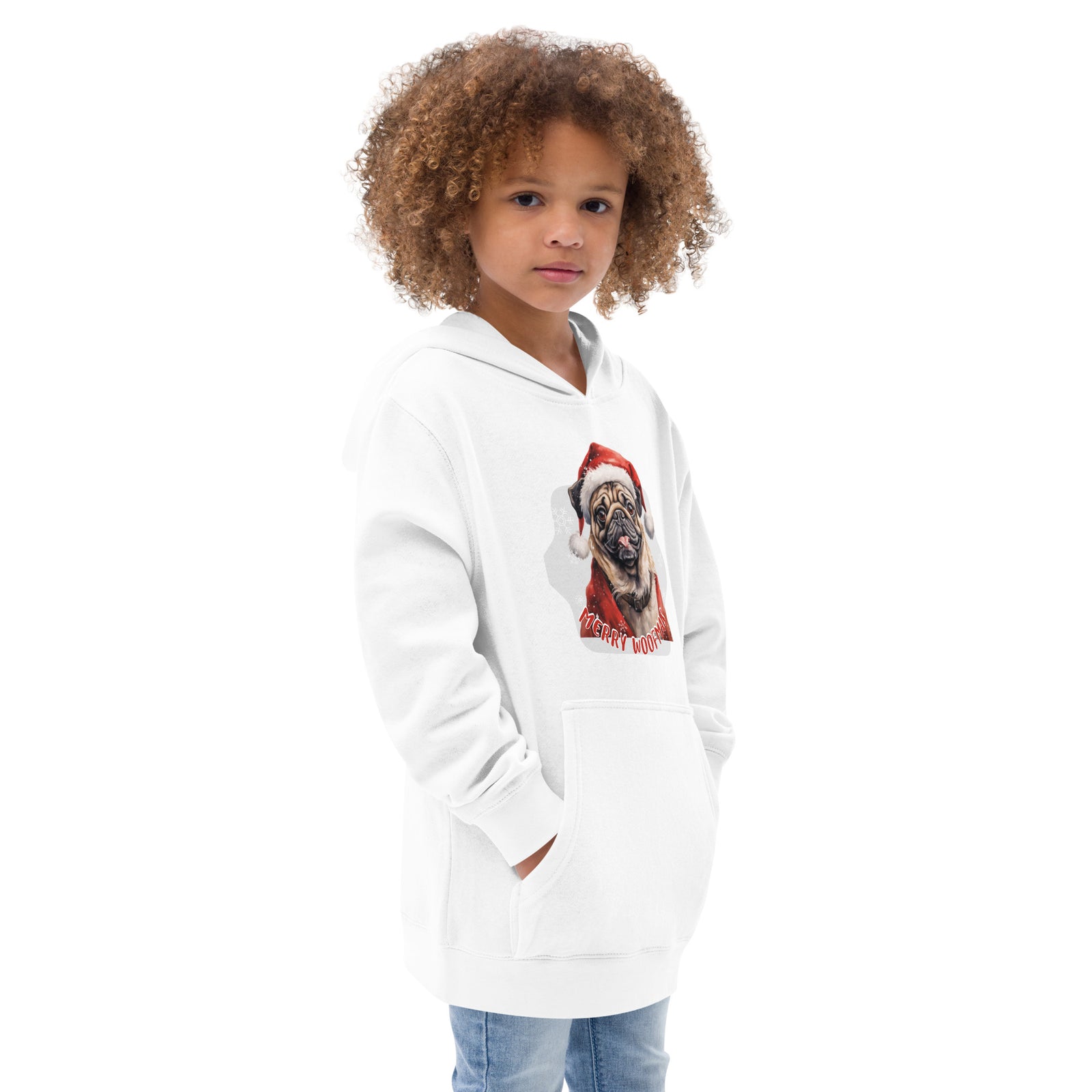 Kids fleece hoodie Pug - Merry Woofmas