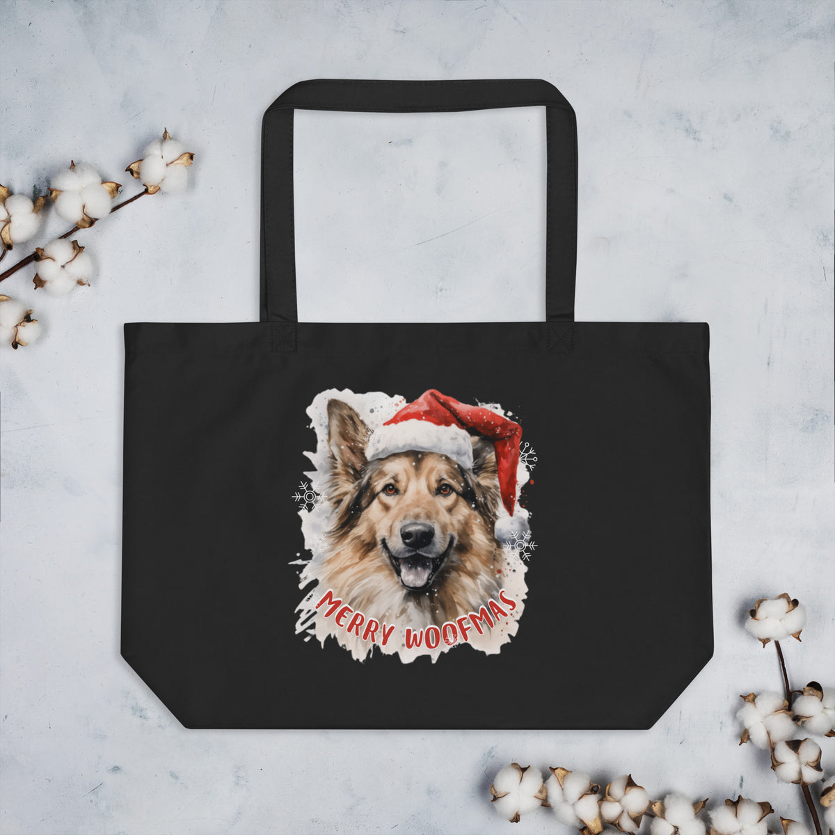 Large organic tote bag German Shepherd - Merry Woofmas
