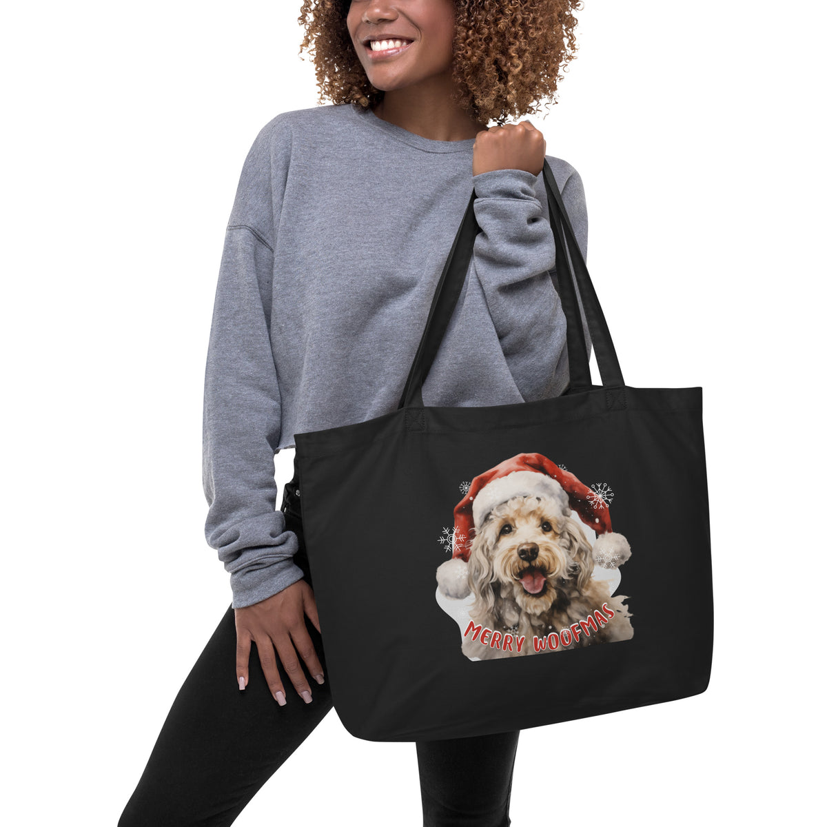 Large organic tote bag Poodle - Merry Woofmas