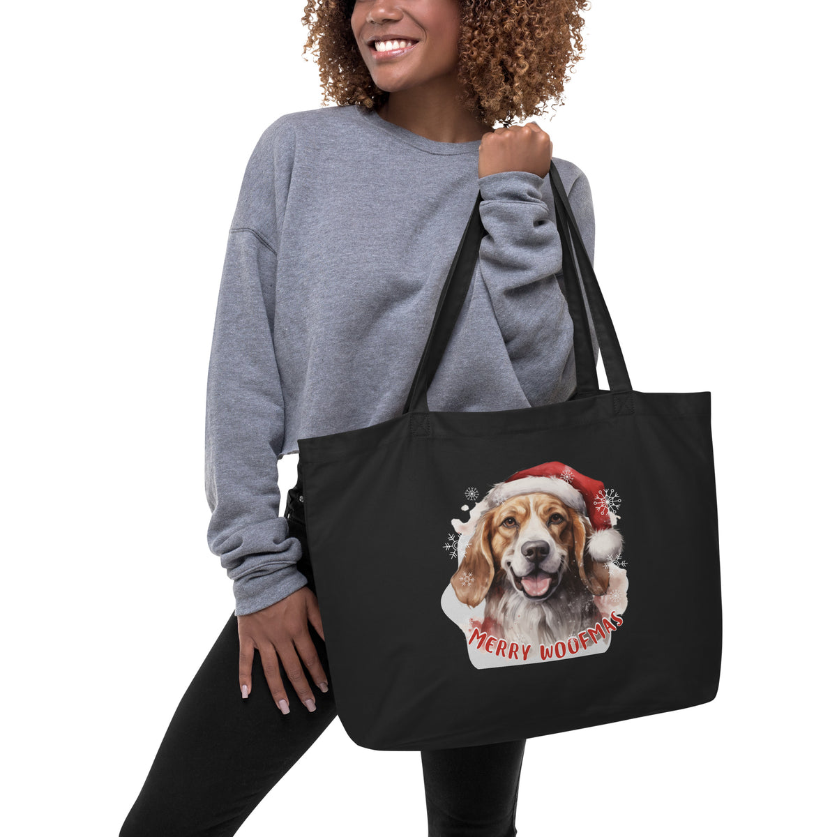 Large organic tote bag Beagle - Merry Woofmas
