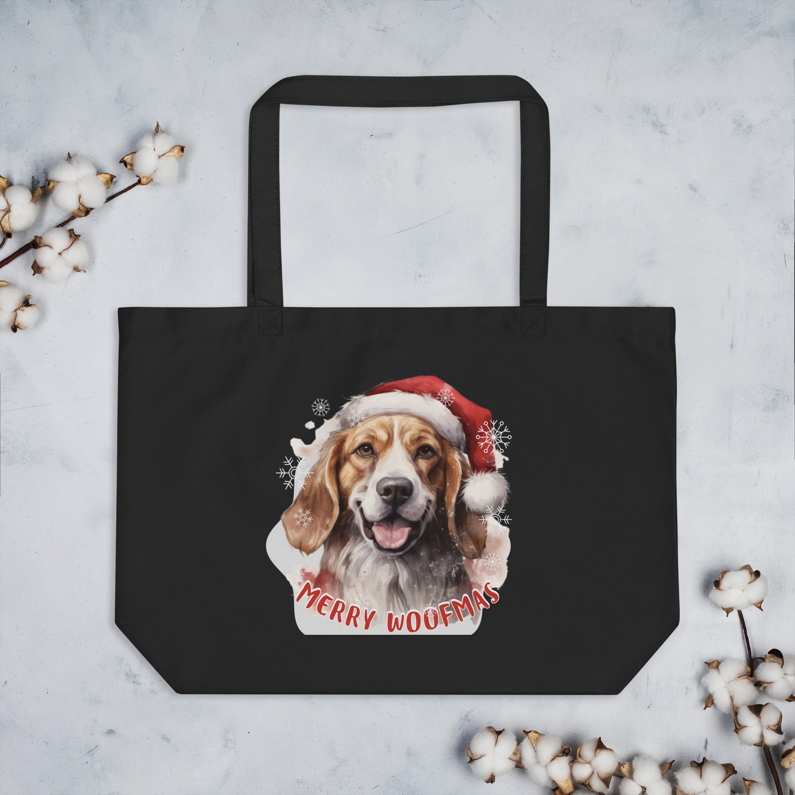 Large organic tote bag Beagle - Merry Woofmas