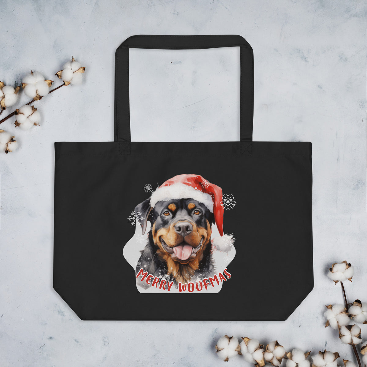 Large organic tote bag Rottweiler - Merry Woofmas