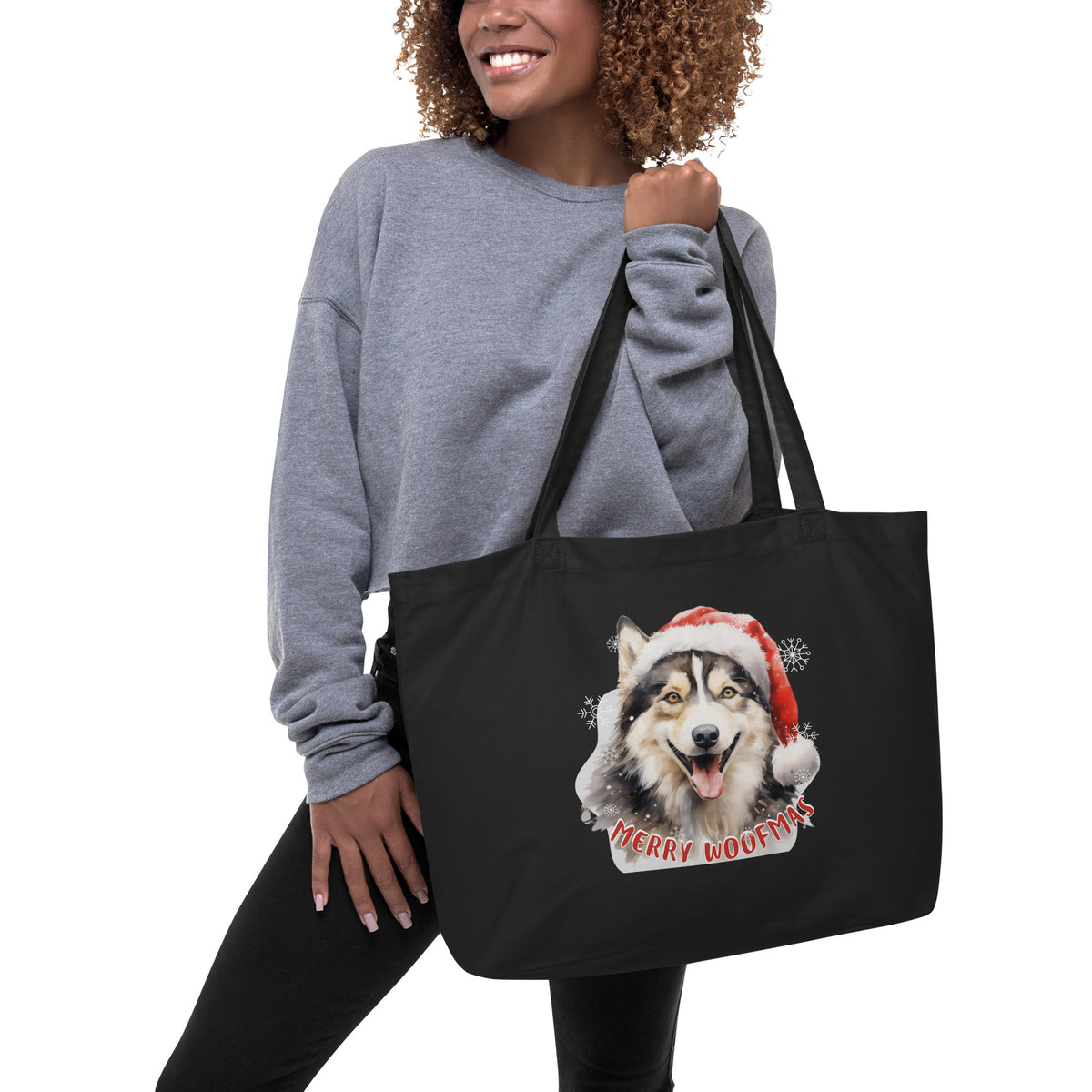 Large organic tote bag Husky - Merry Woofmas