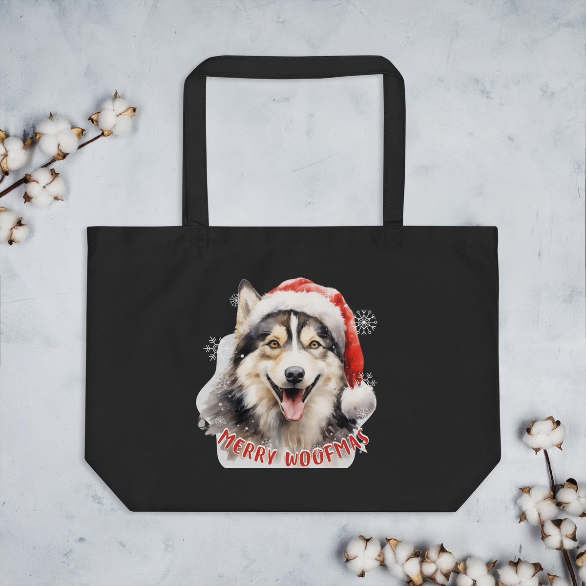 Large organic tote bag Husky - Merry Woofmas