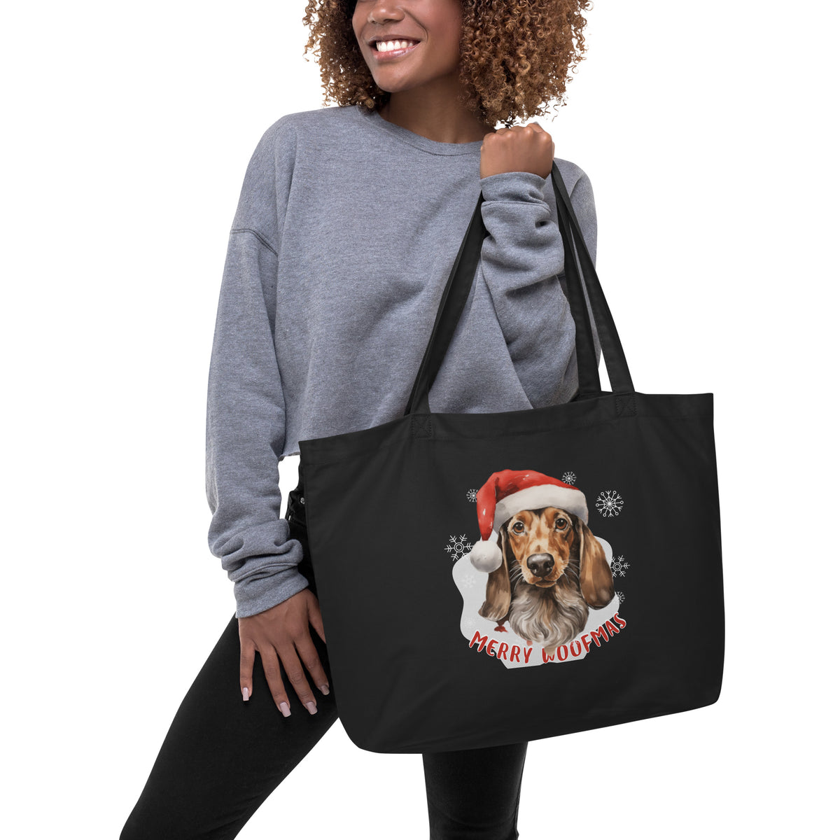 Large organic tote bag Dachshund  - Merry Woofmas
