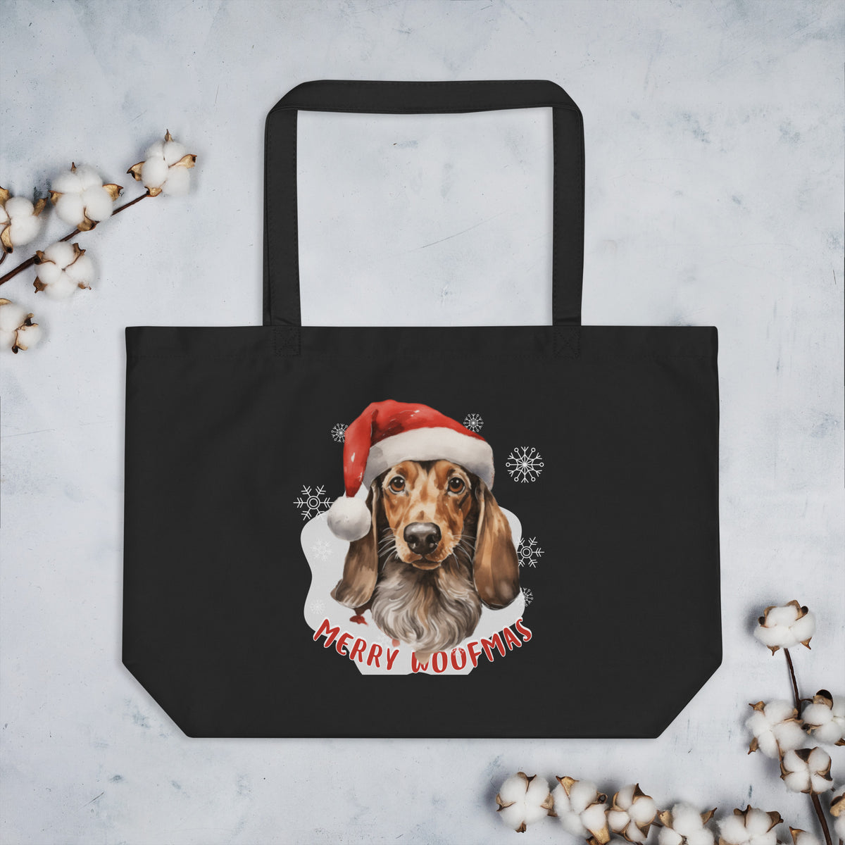Large organic tote bag Dachshund  - Merry Woofmas