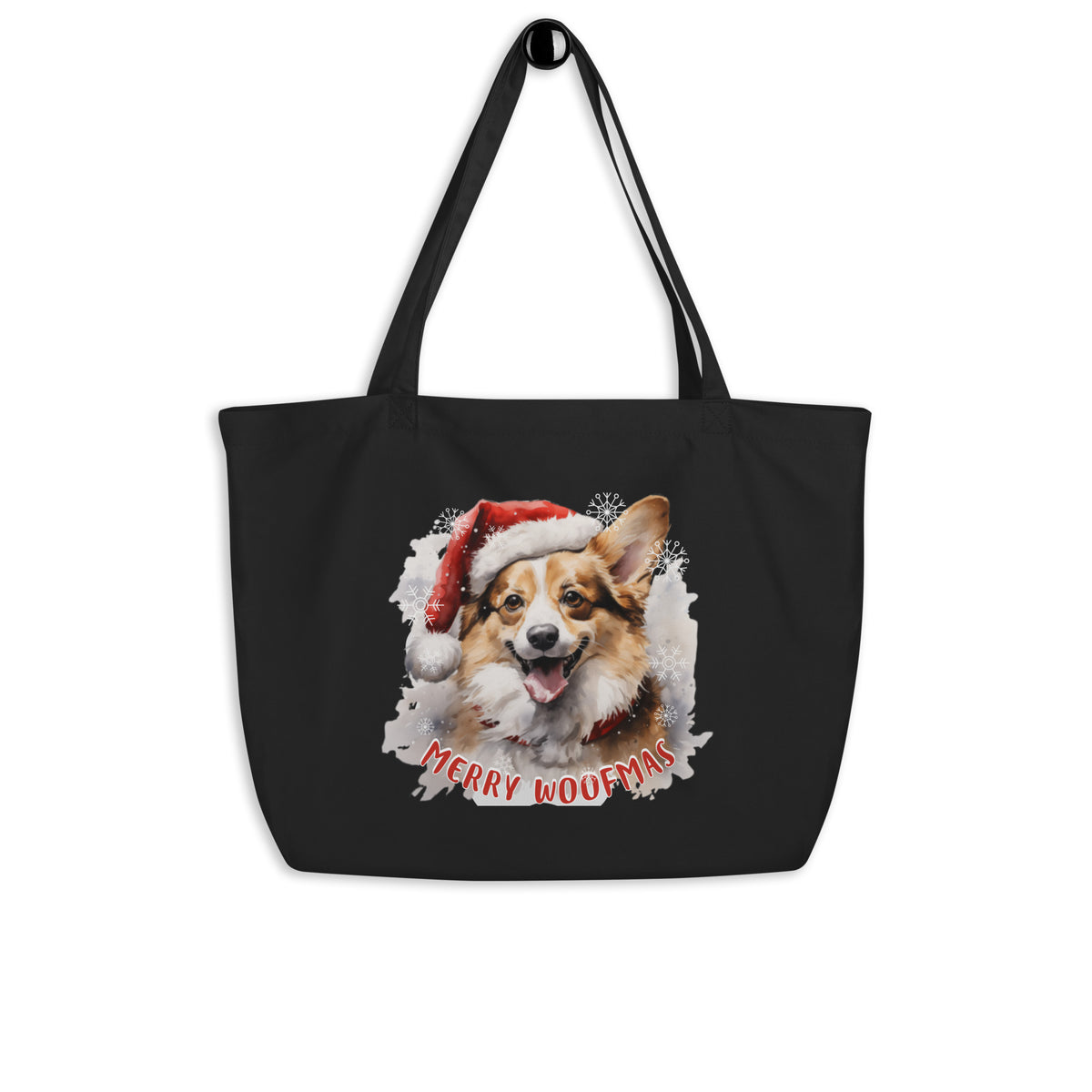Large organic tote bag Pembroke Welsh Corgi - Merry Woofmas