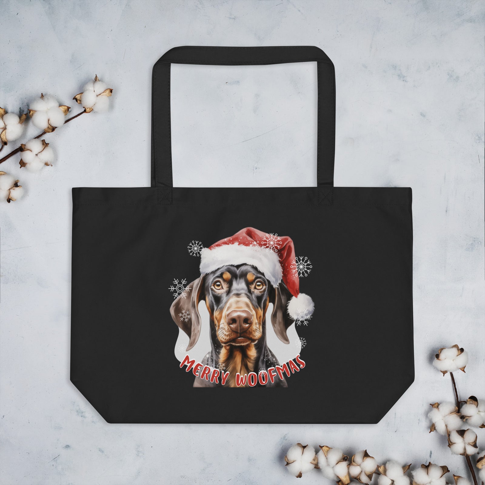 Large organic tote bag Doberman - Merry Woofmas