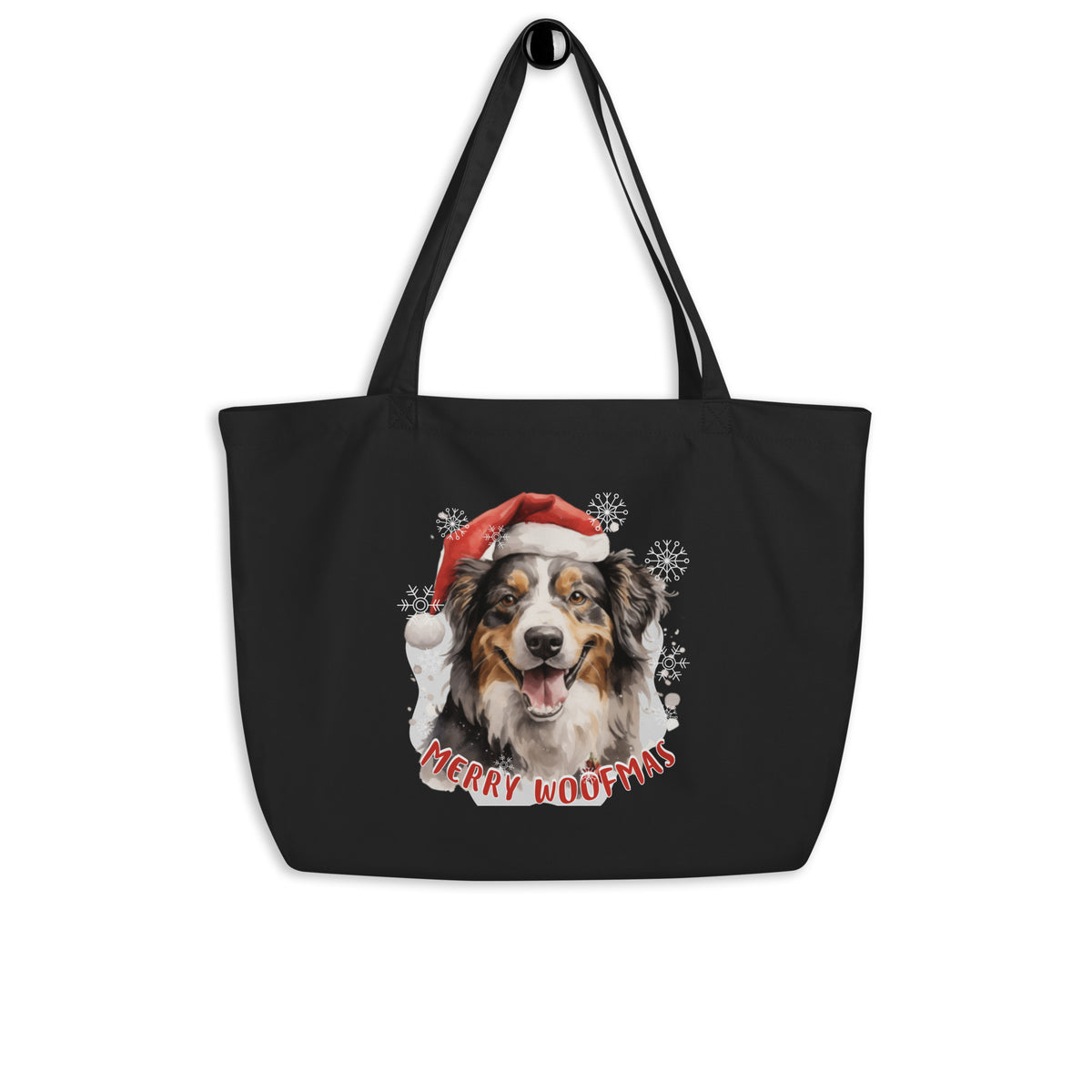 Large organic tote bag Australian Shepherd - Merry Woofmas