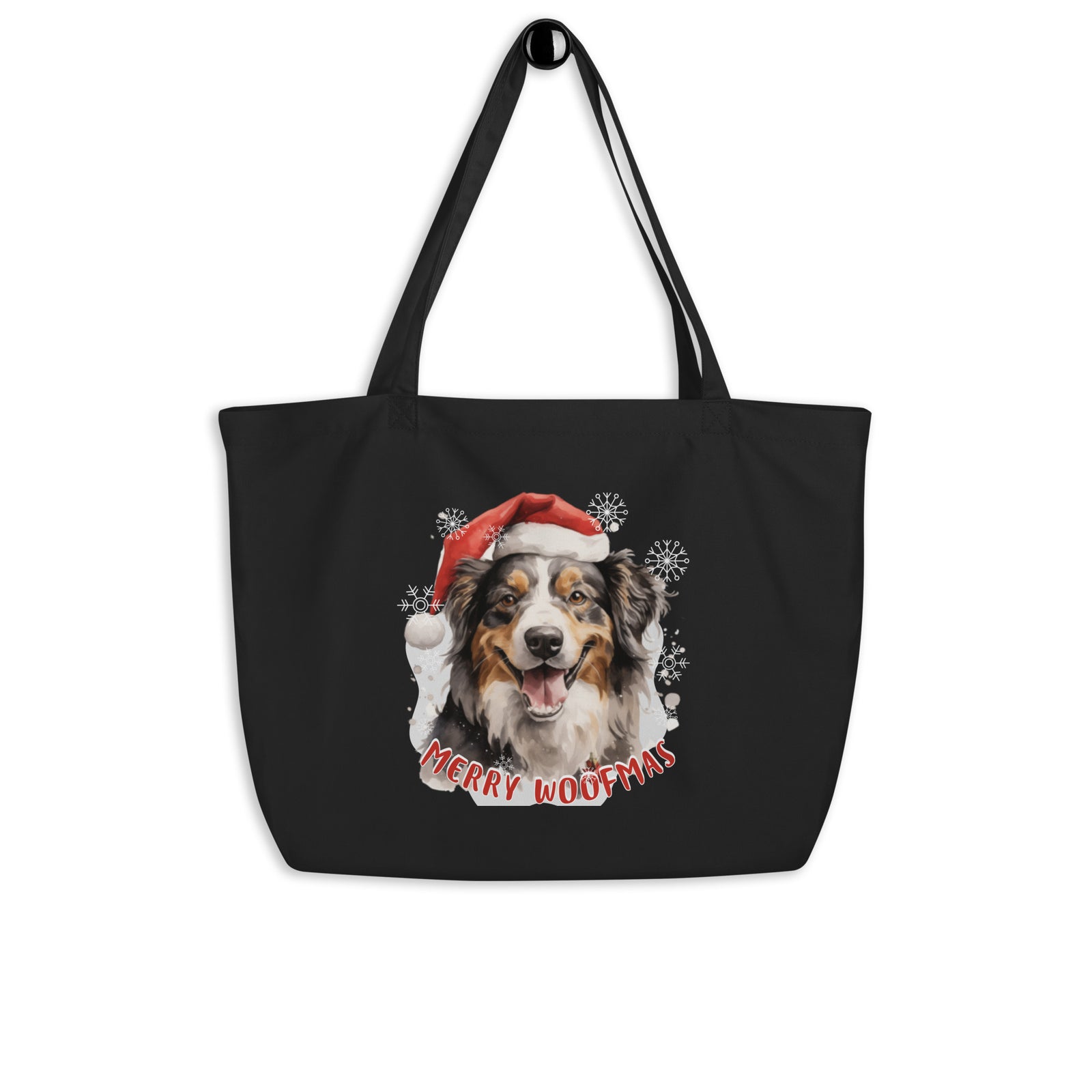 Large organic tote bag Australian Shepherd - Merry Woofmas