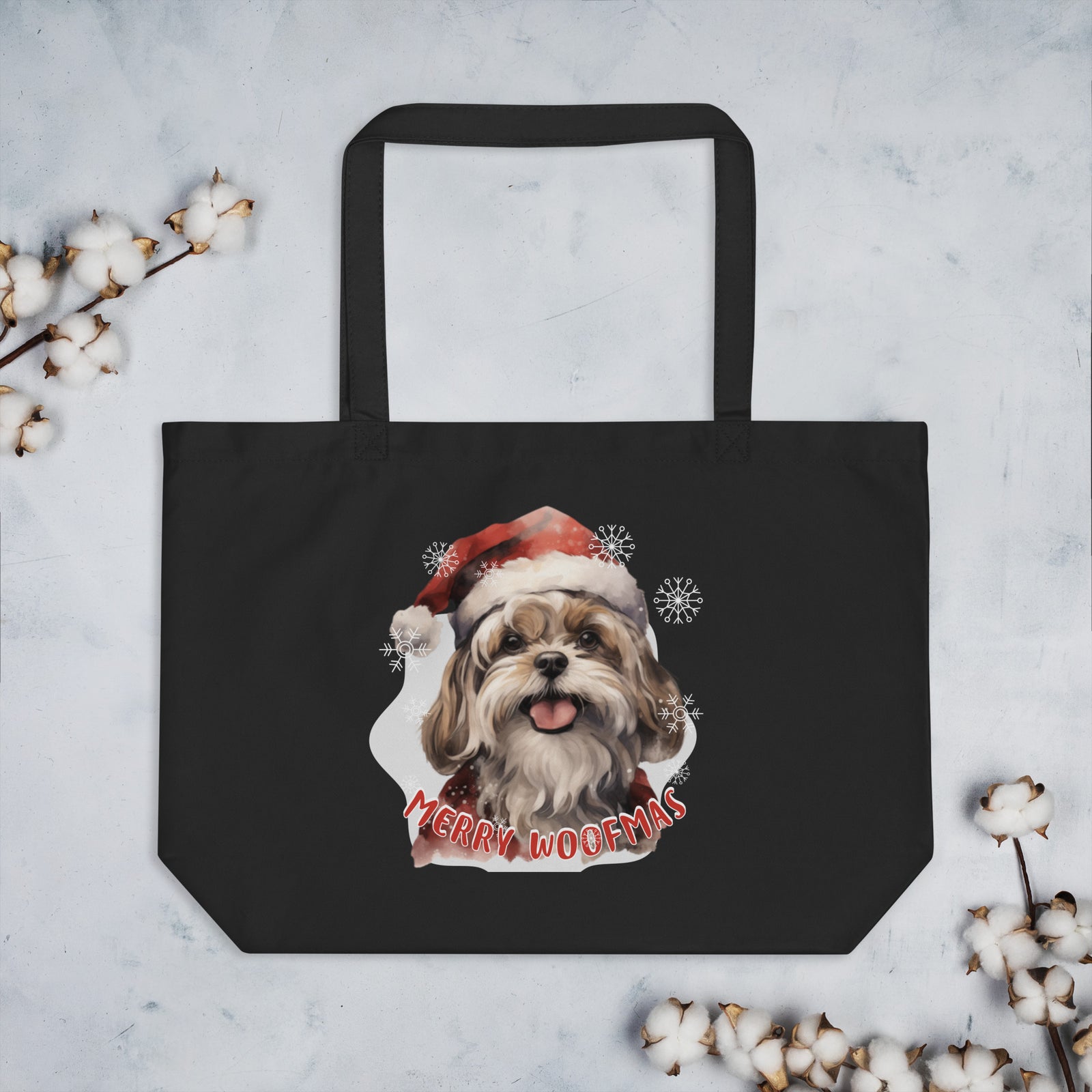 Large organic tote bag Shitzu - Merry Woofmas