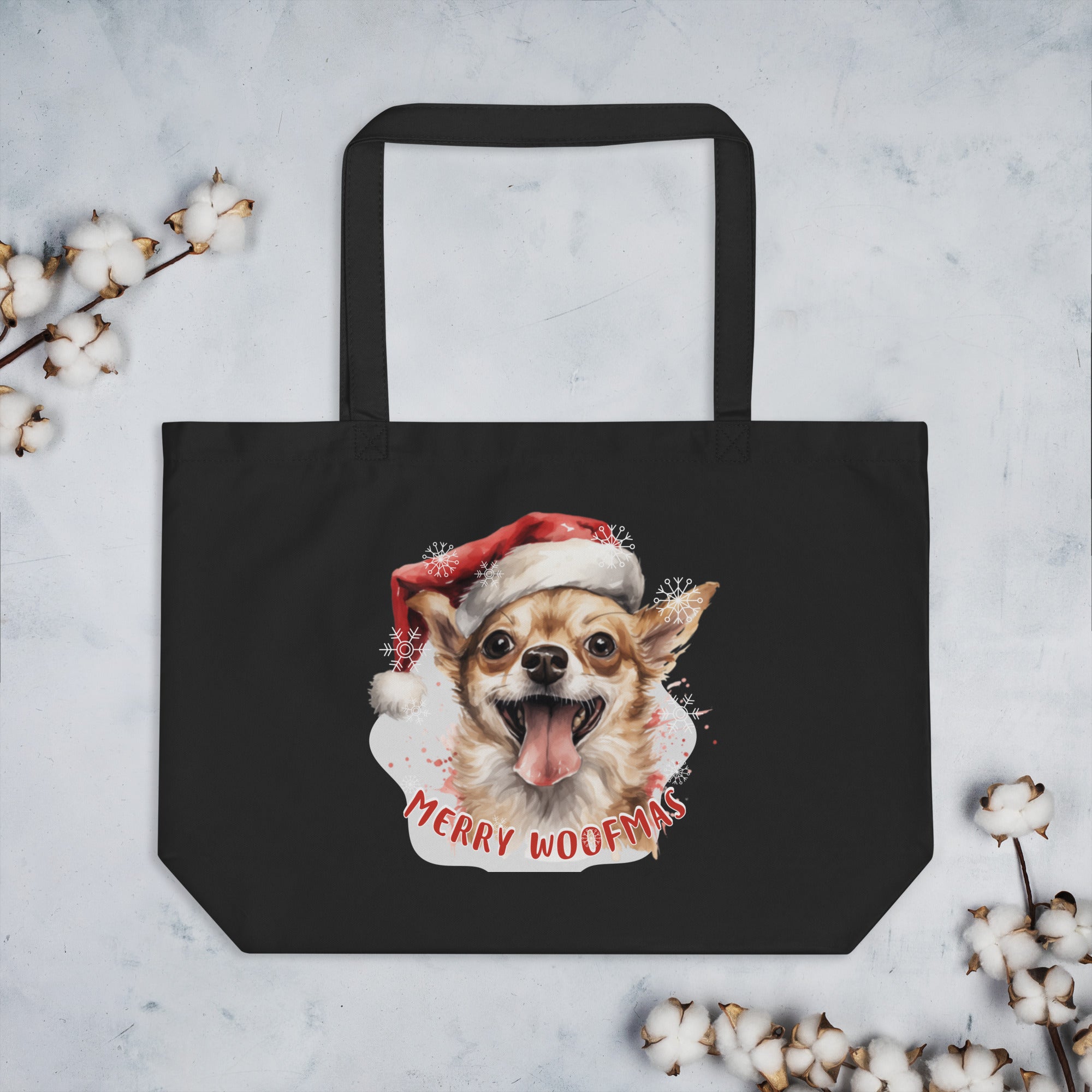 Large organic tote bag Chihuahua - Merry Woofmas