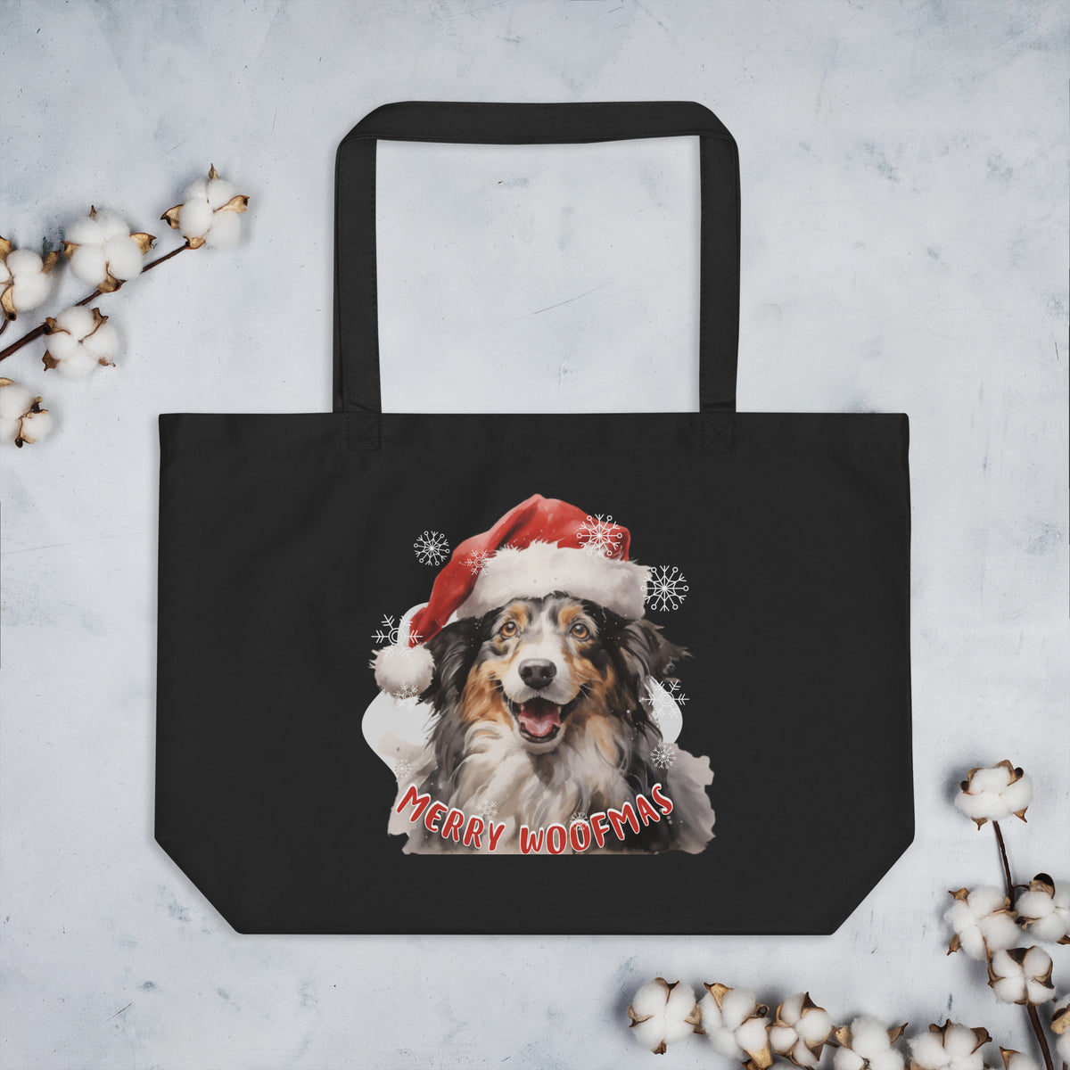 Large organic tote bag Border Collie - Merry Woofmas