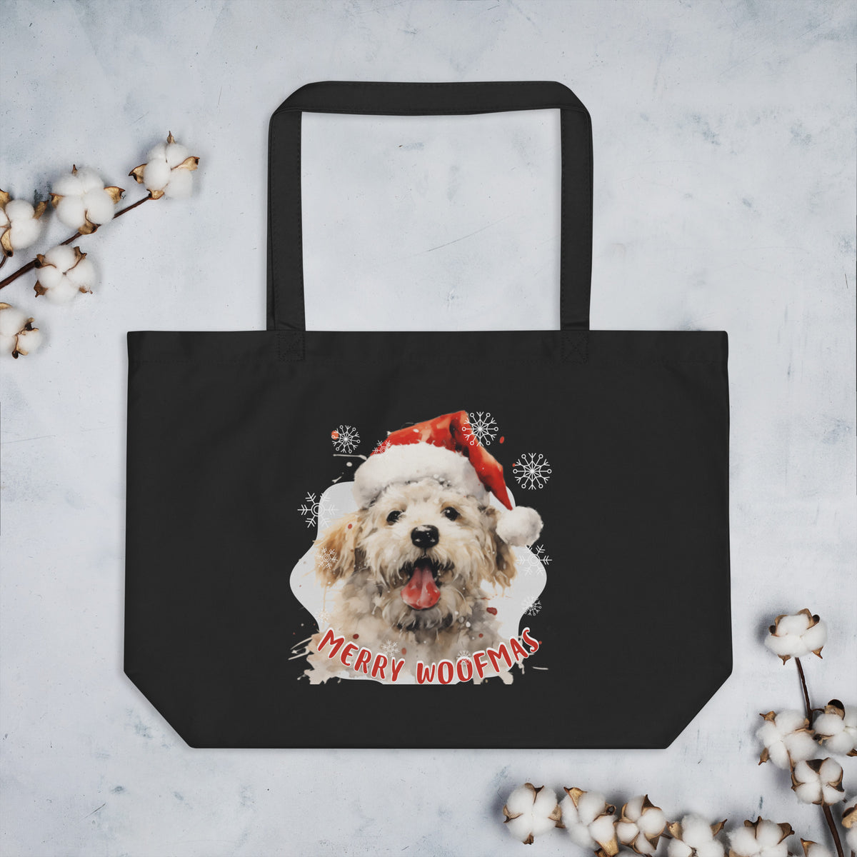 Large organic tote bag Bichon Frise- Merry Woofmas