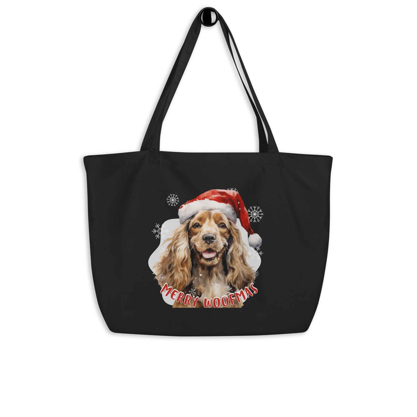 Large organic tote bag Cocker Spaniel- Merry Woofmas