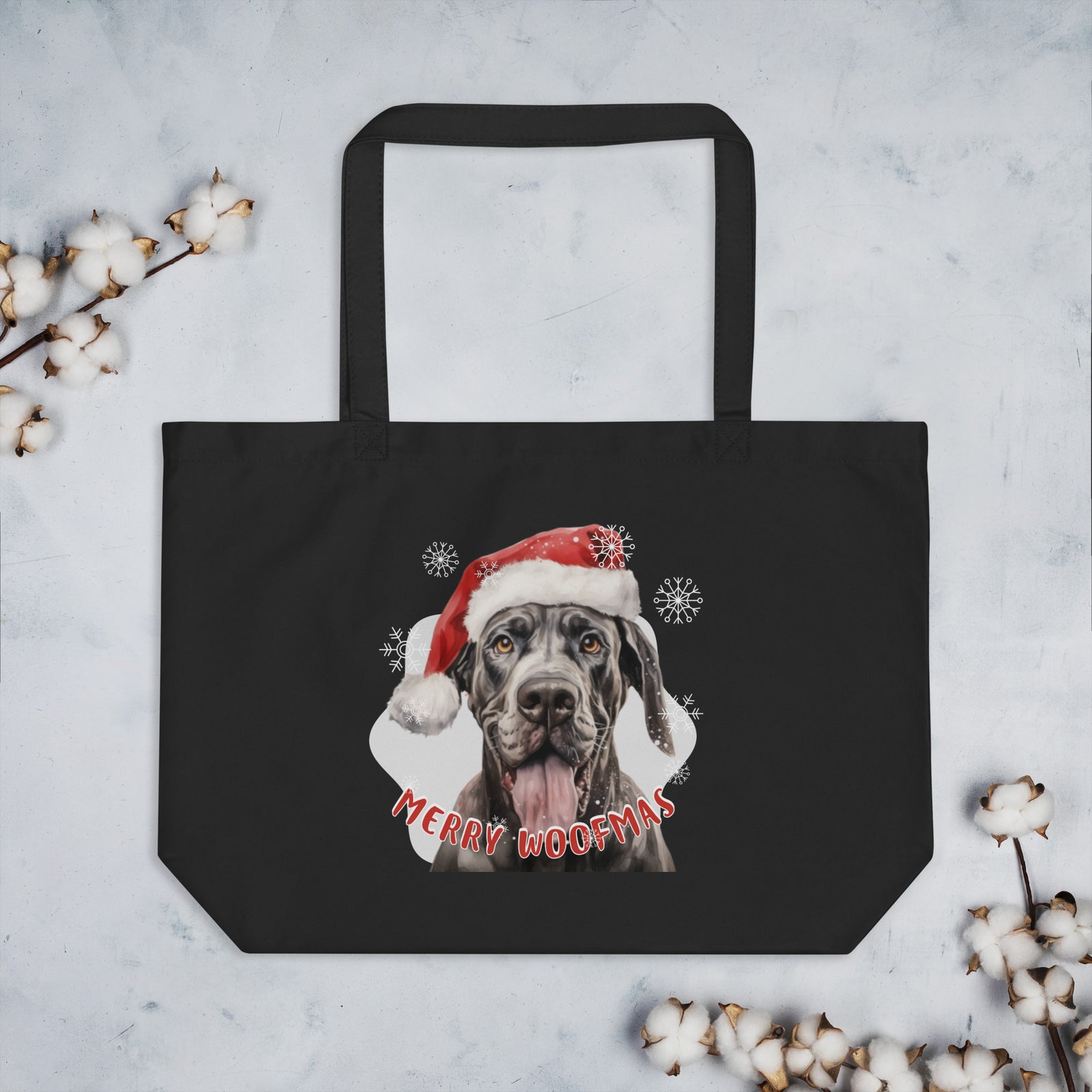 Large organic tote bag Great Dane - Merry Woofmas