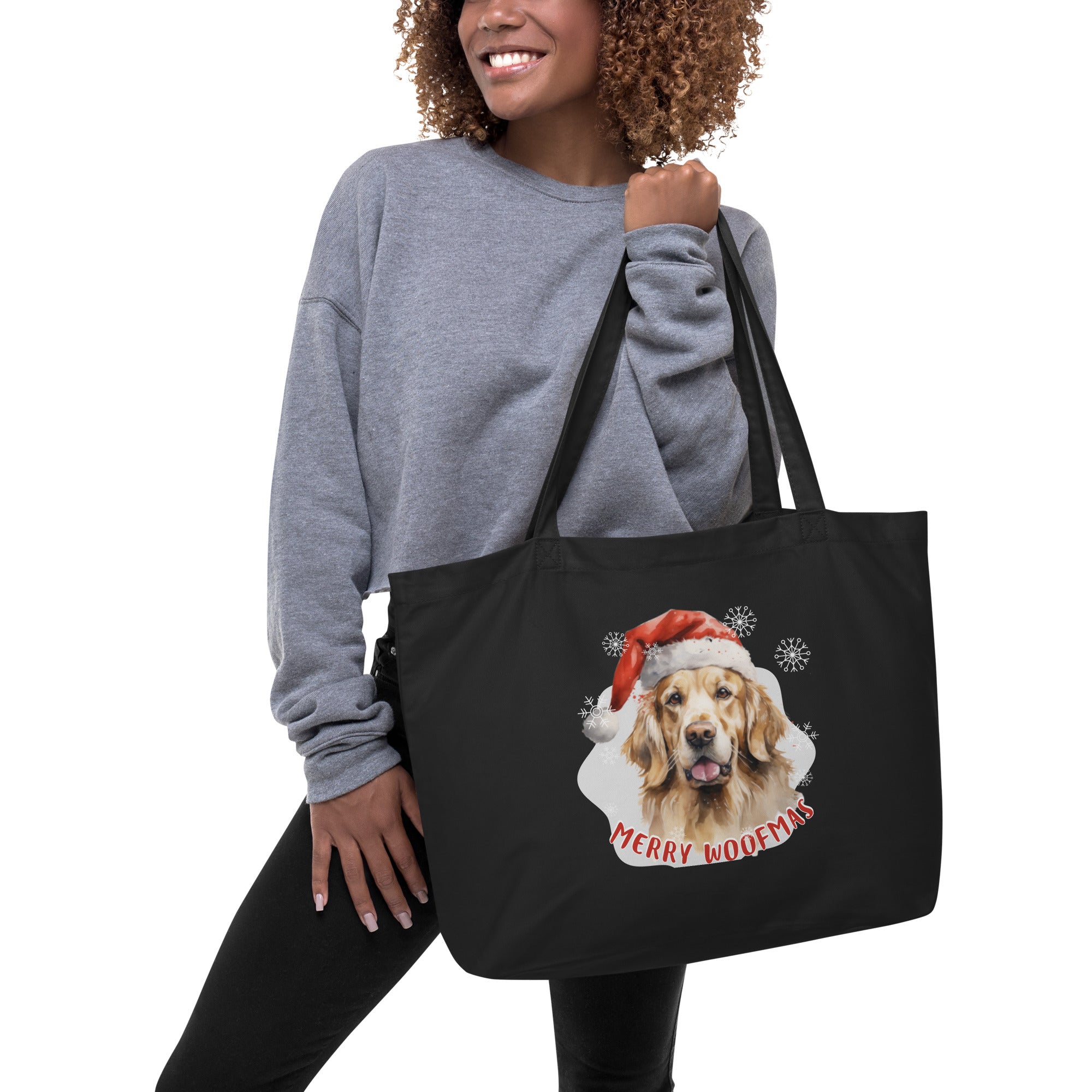 Large organic tote bag Golden Retriever - Merry Woofmas