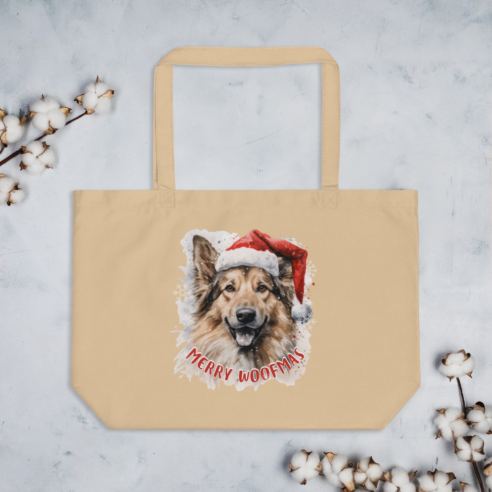 Large organic tote bag German Shepherd - Merry Woofmas