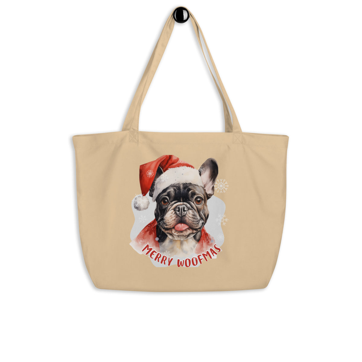 Large organic tote bag French Bulldog - Merry Woofmas