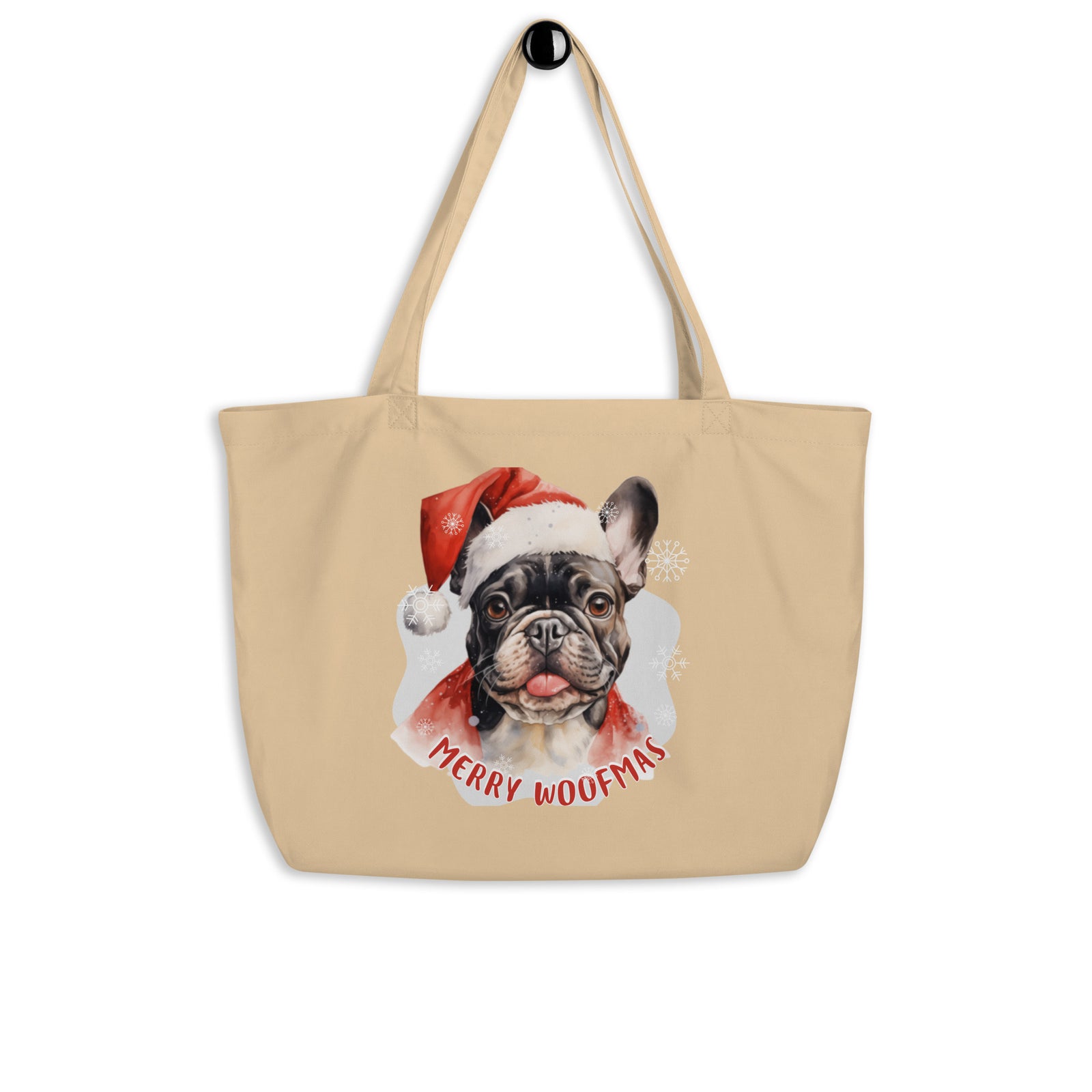 Large organic tote bag French Bulldog - Merry Woofmas