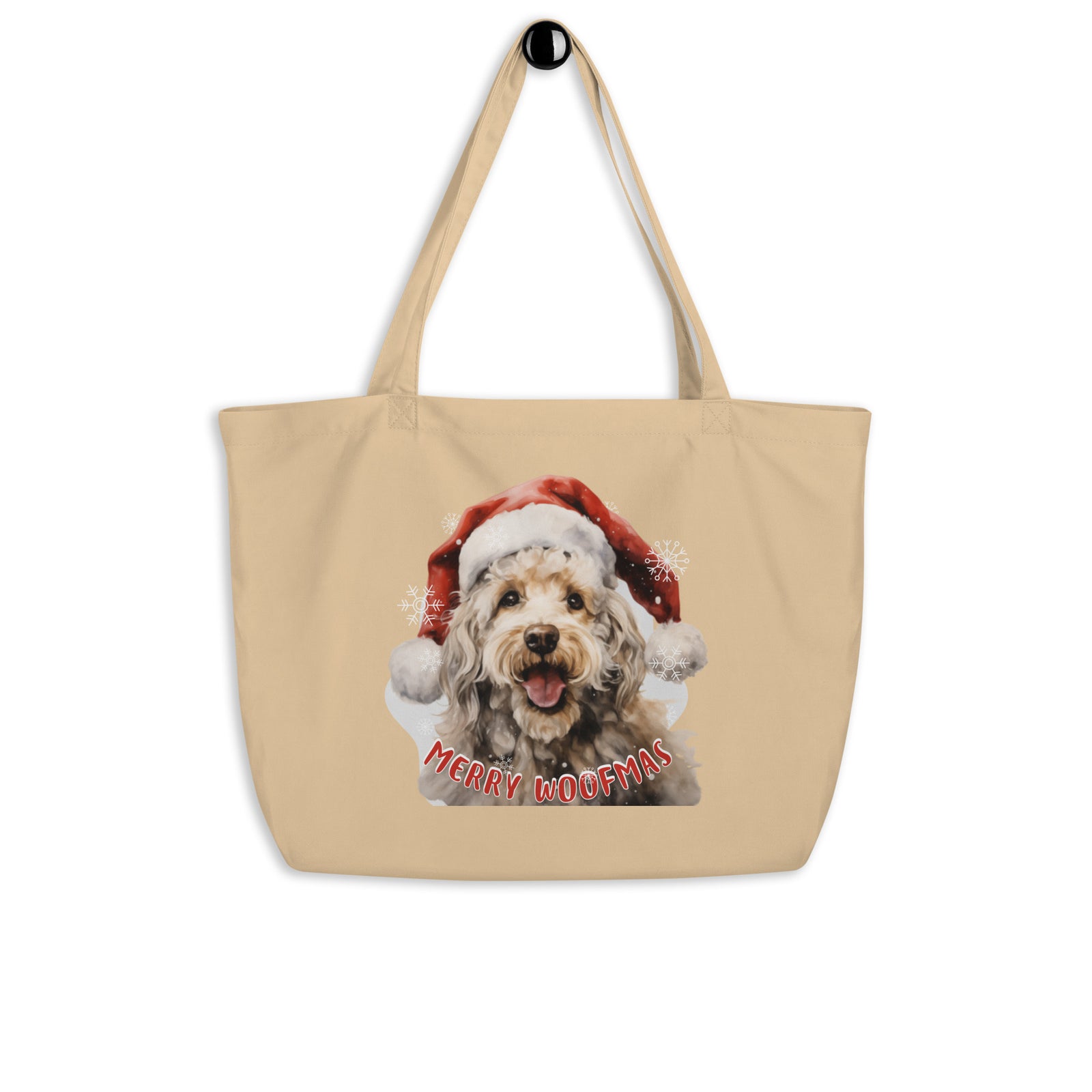 Large organic tote bag Poodle - Merry Woofmas