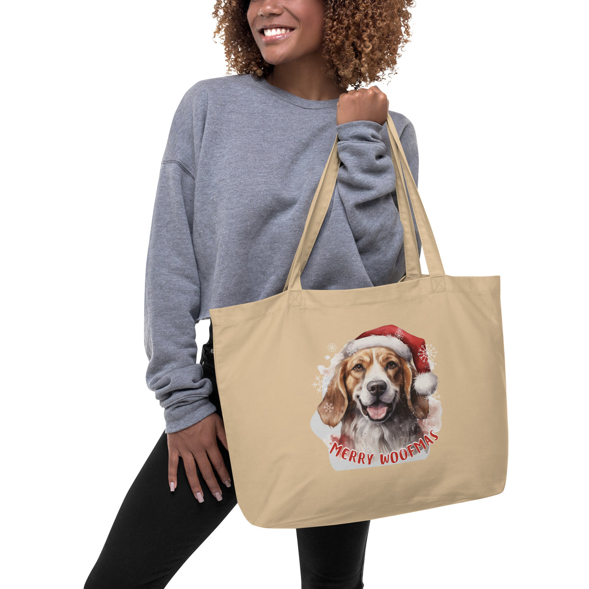 Large organic tote bag Beagle - Merry Woofmas