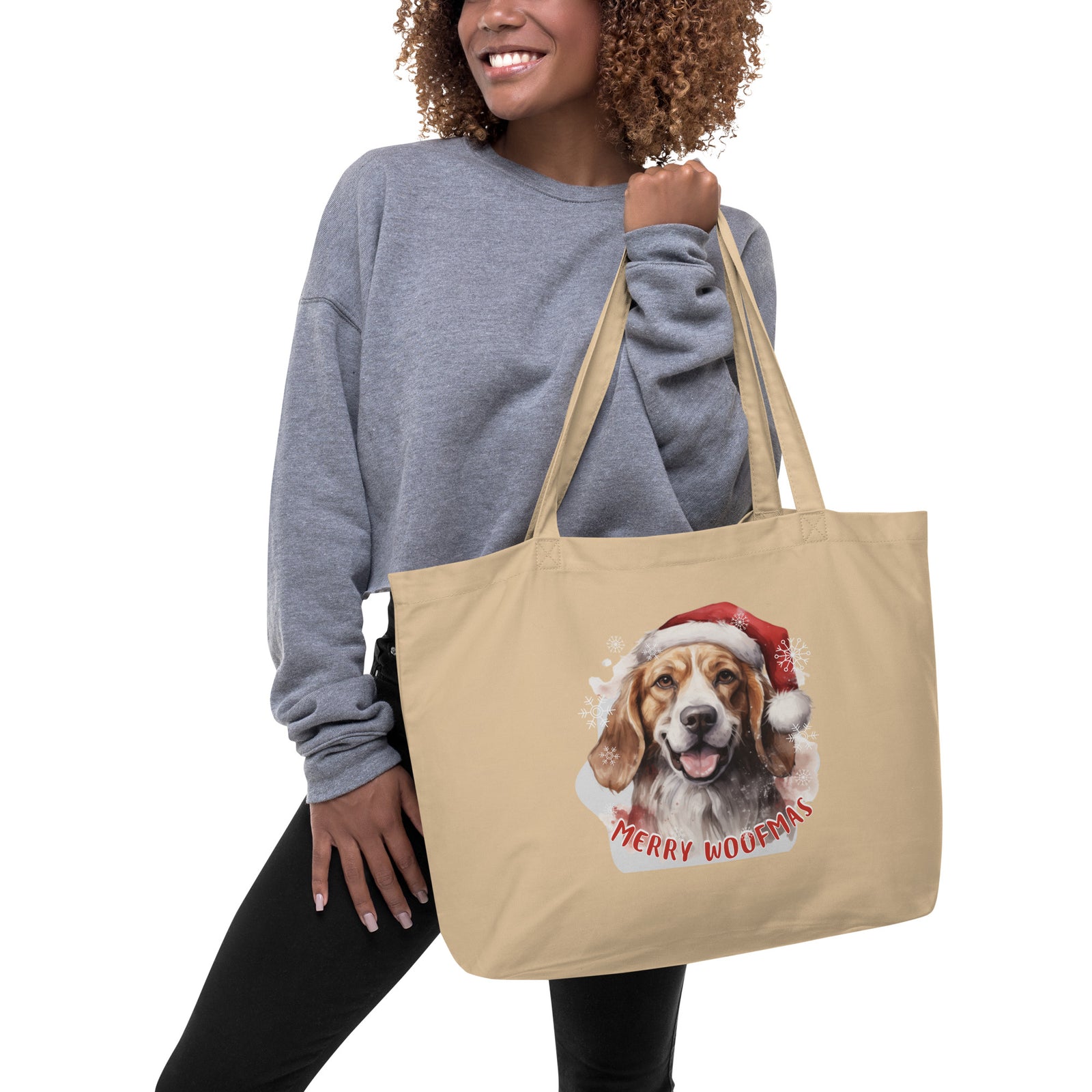 Large organic tote bag Beagle - Merry Woofmas