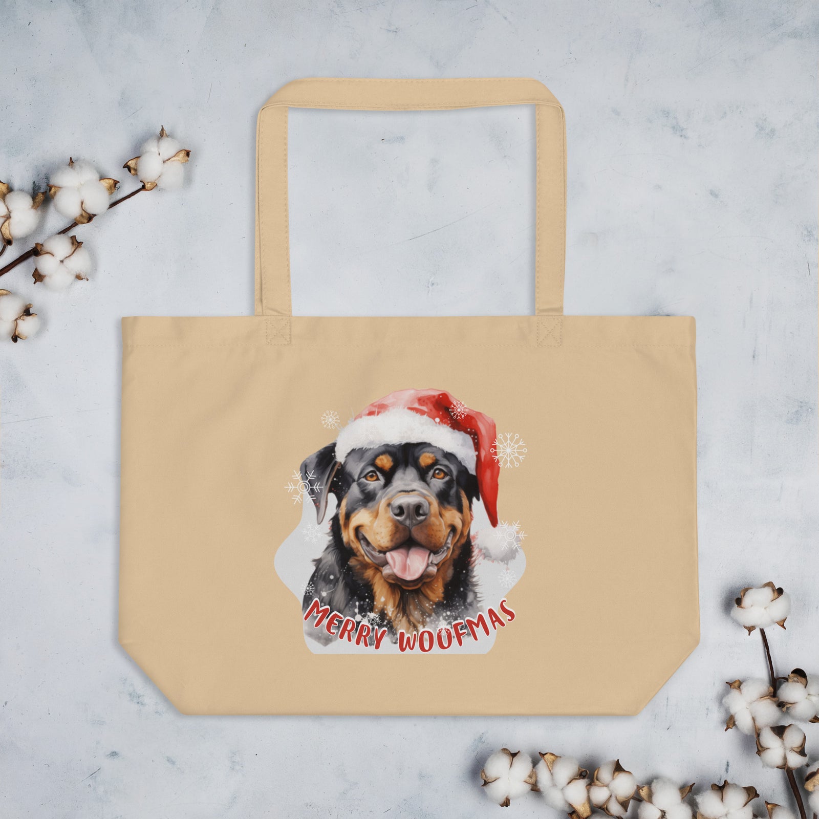 Large organic tote bag Rottweiler - Merry Woofmas