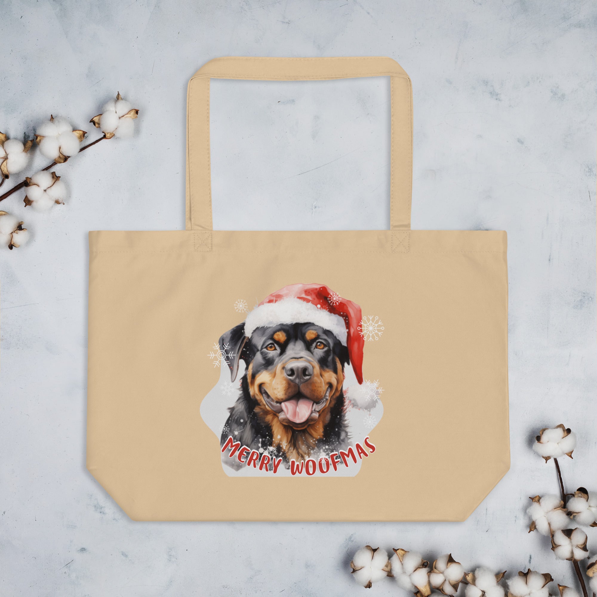 Large organic tote bag Rottweiler - Merry Woofmas