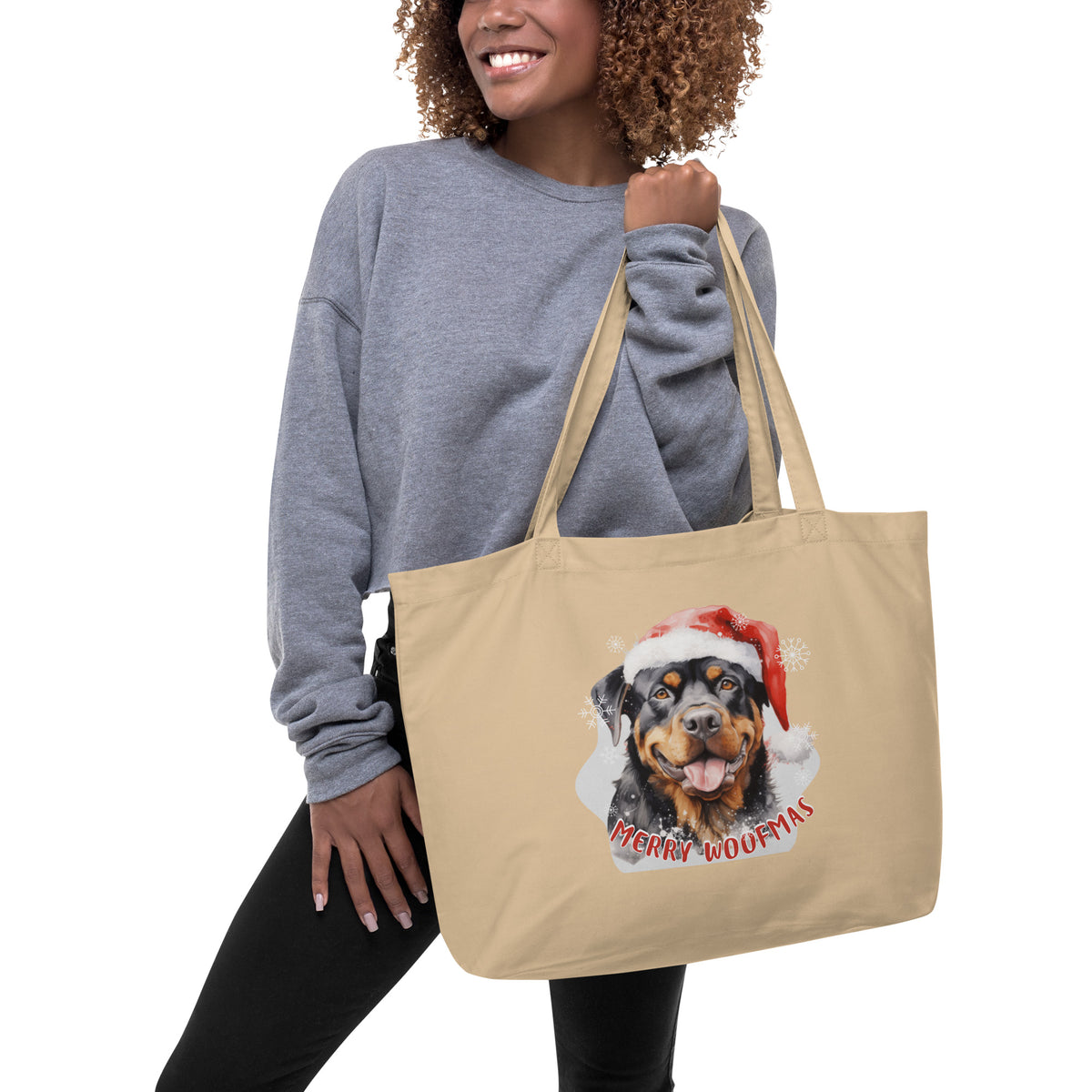 Large organic tote bag Rottweiler - Merry Woofmas