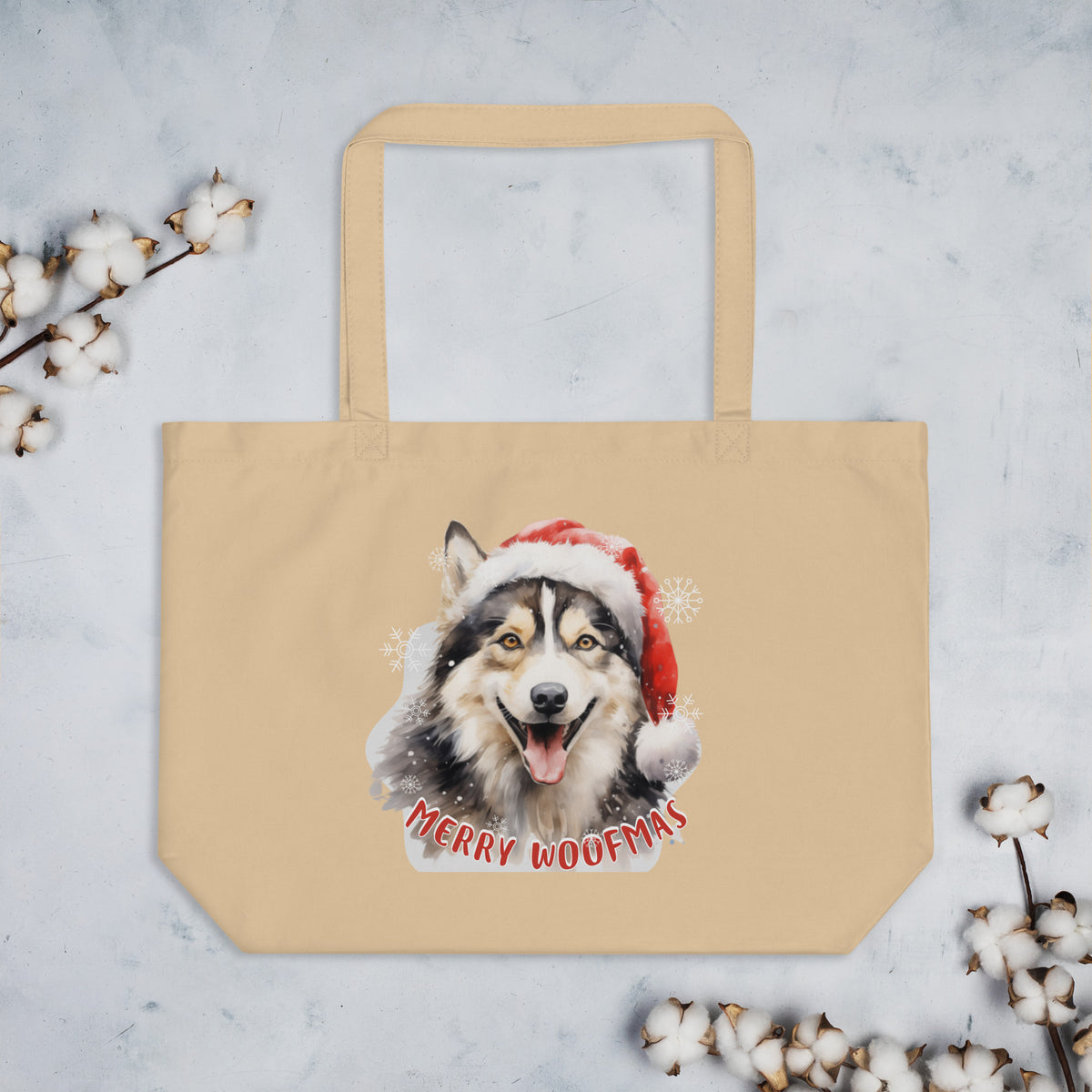 Large organic tote bag Husky - Merry Woofmas