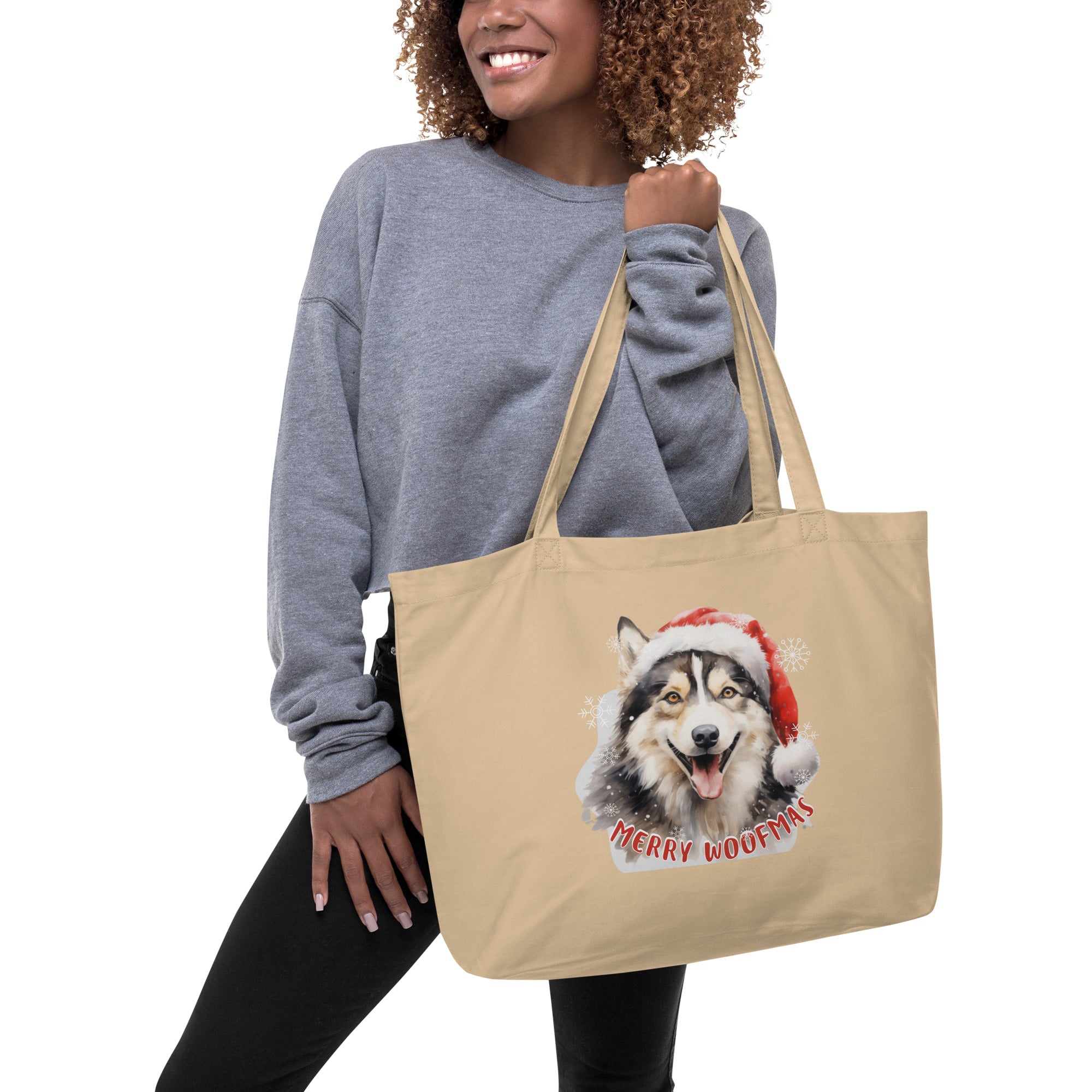 Large organic tote bag Husky - Merry Woofmas
