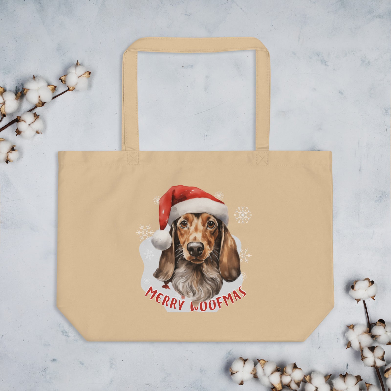 Large organic tote bag Dachshund  - Merry Woofmas