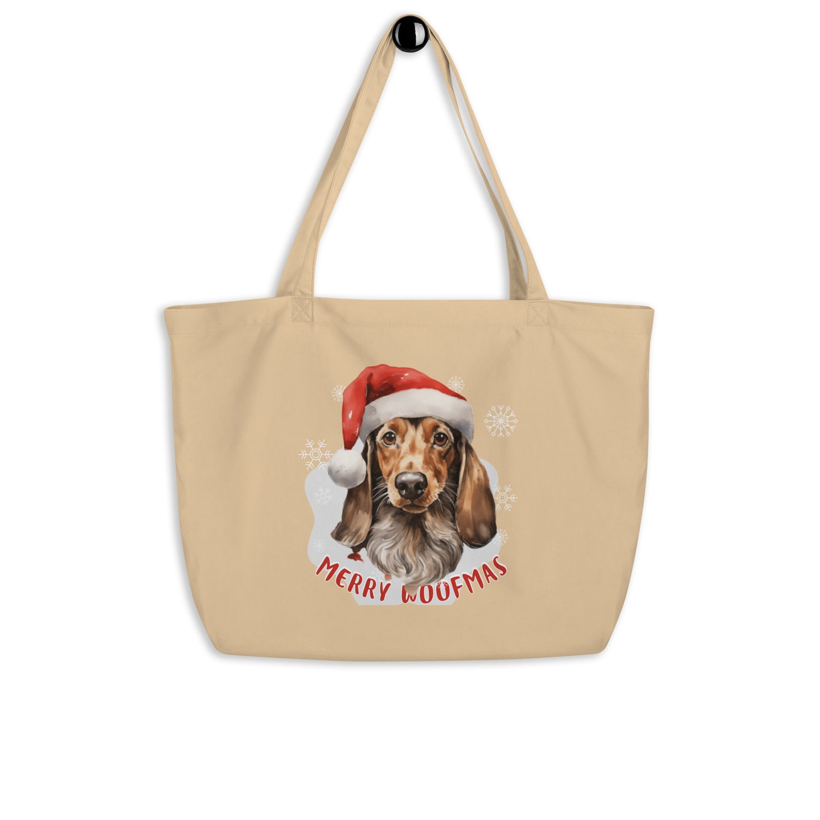 Large organic tote bag Dachshund  - Merry Woofmas