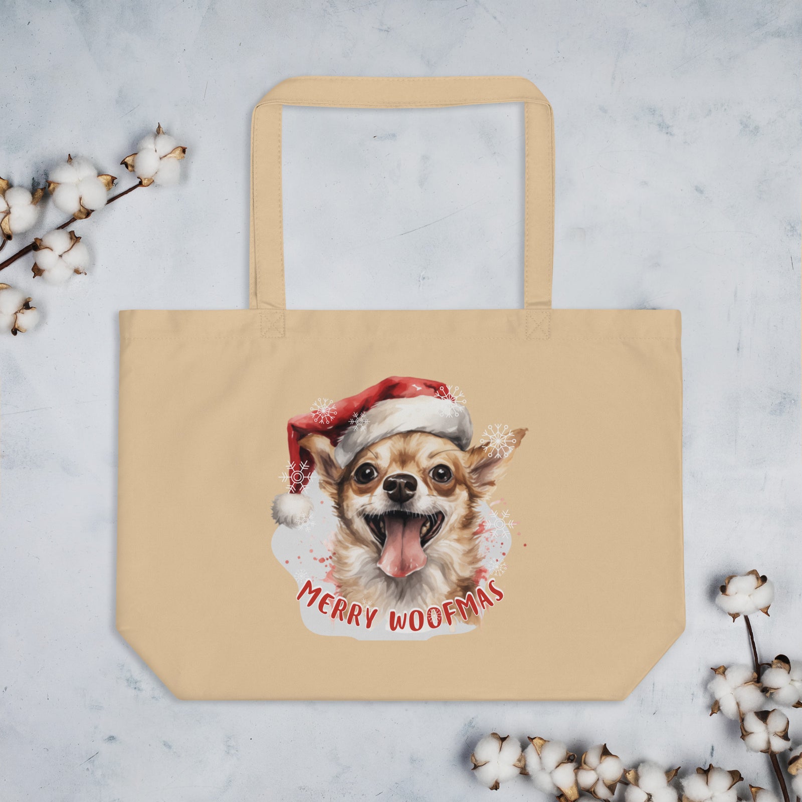 Large organic tote bag Chihuahua - Merry Woofmas