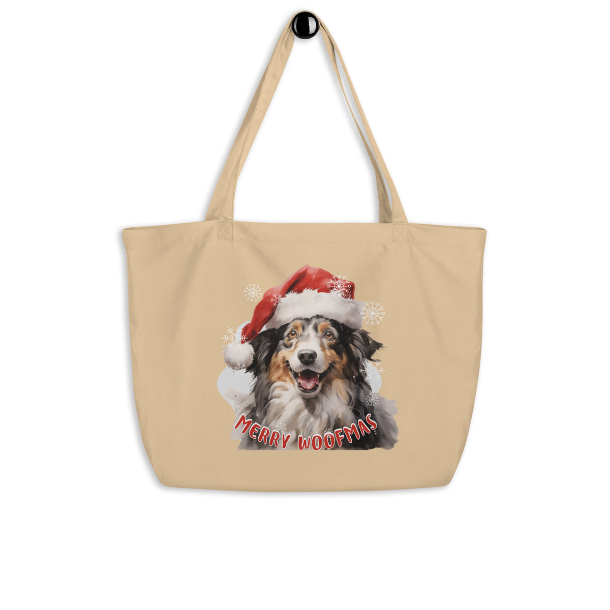 Large organic tote bag Border Collie - Merry Woofmas