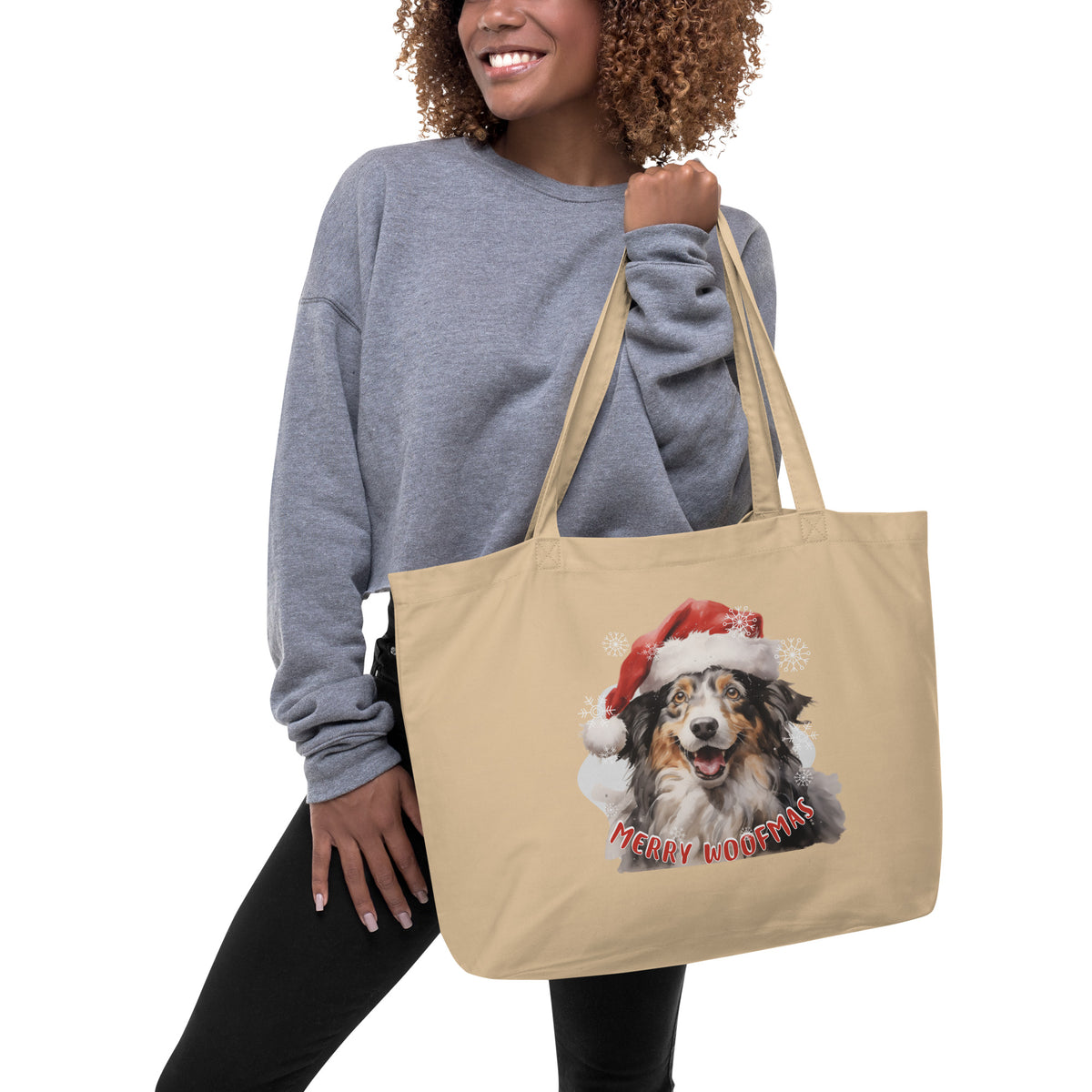 Large organic tote bag Border Collie - Merry Woofmas