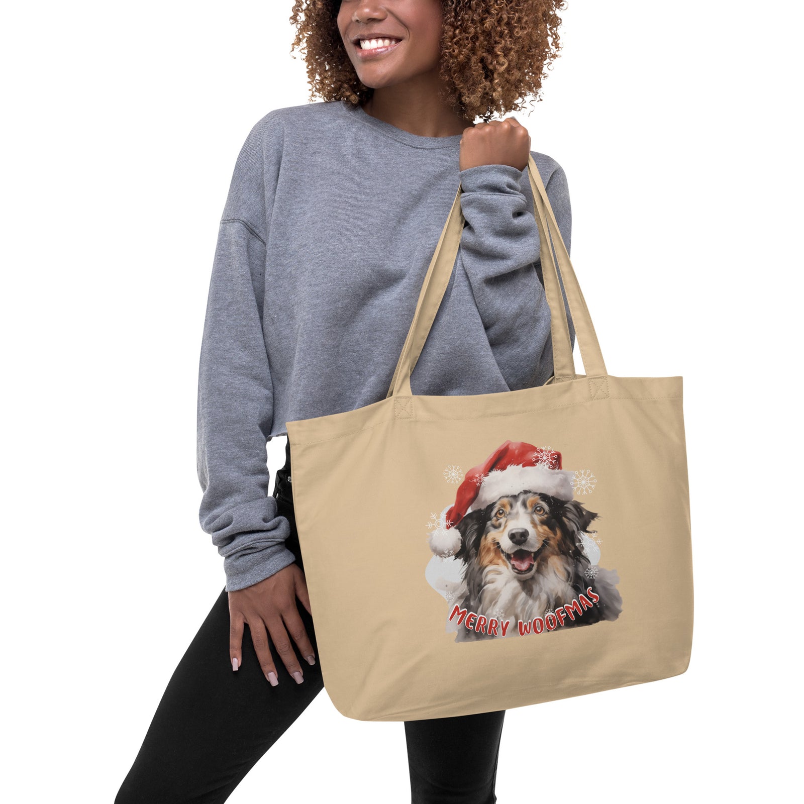 Large organic tote bag Border Collie - Merry Woofmas