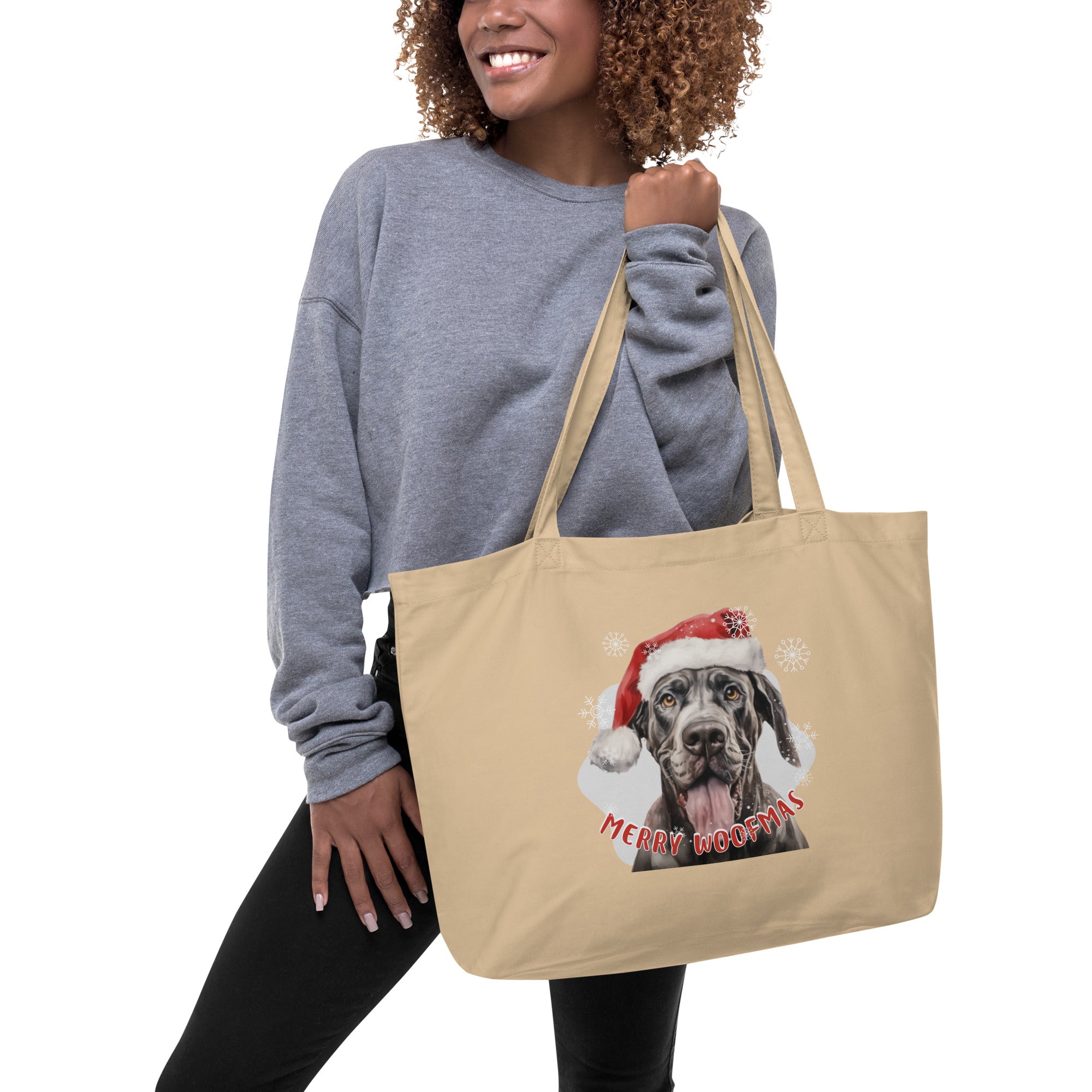 Large organic tote bag Great Dane - Merry Woofmas